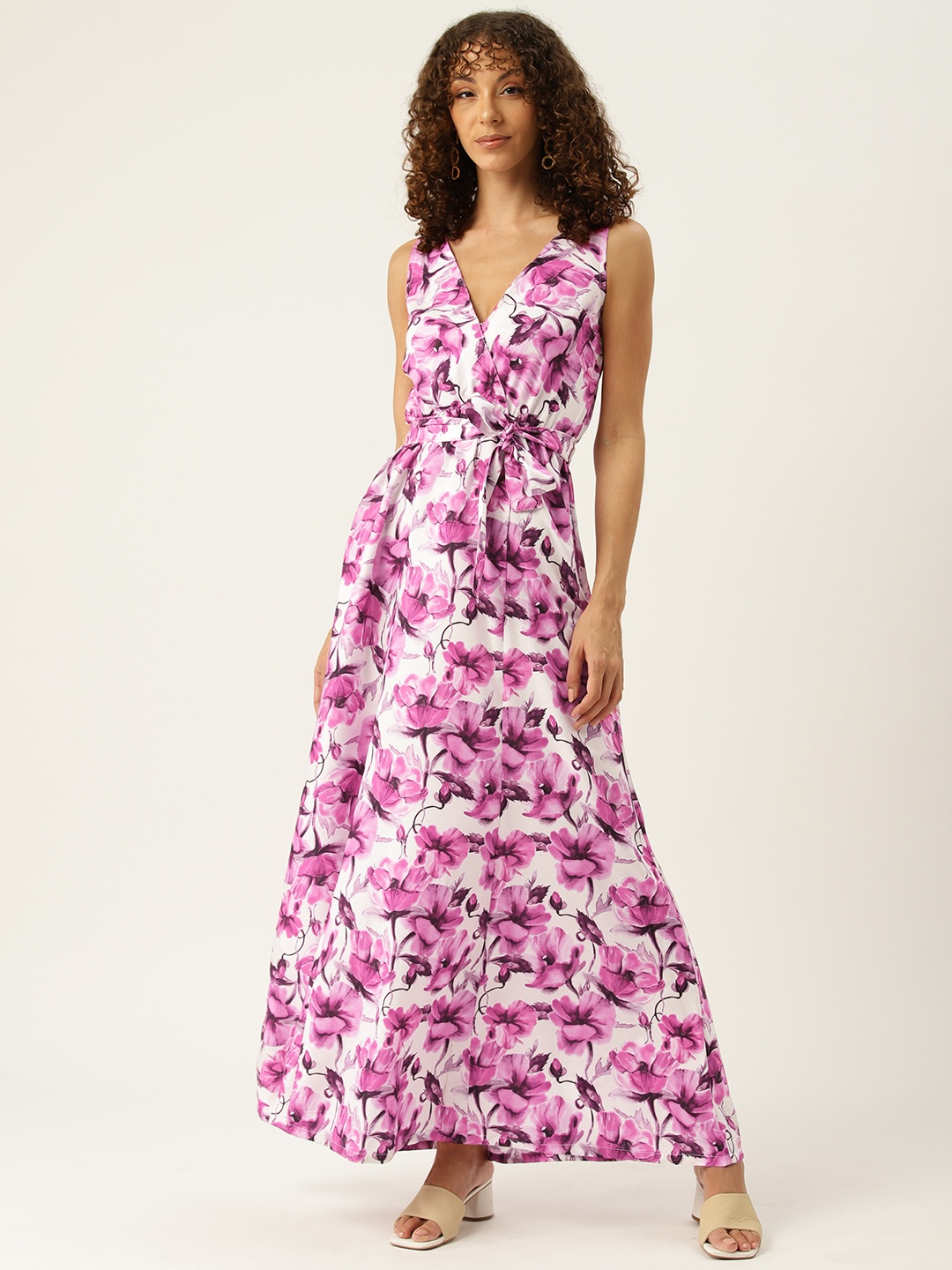 

Sleek Italia Floral Print Crepe Maxi Dress, White
