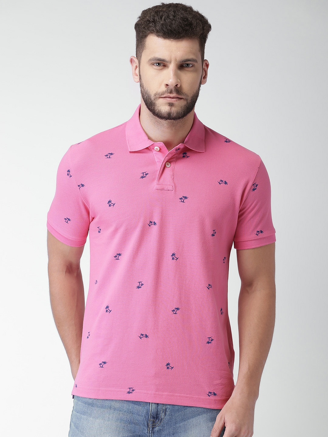 

Aeropostale Men Pink Printed Polo Collar Pure Cotton T-shirt