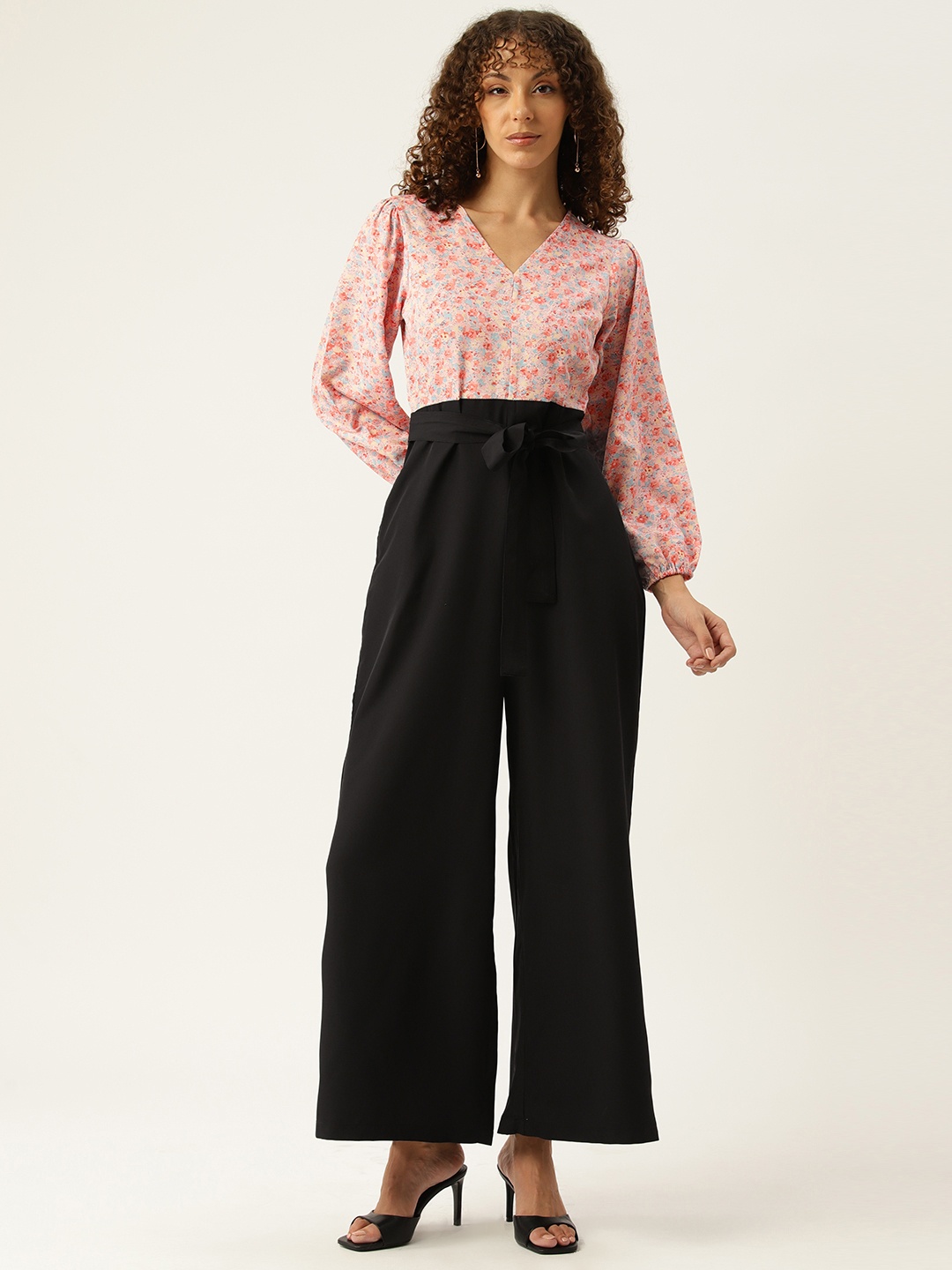 

Sleek Italia Floral Printed Basic Jumpsuit, Black