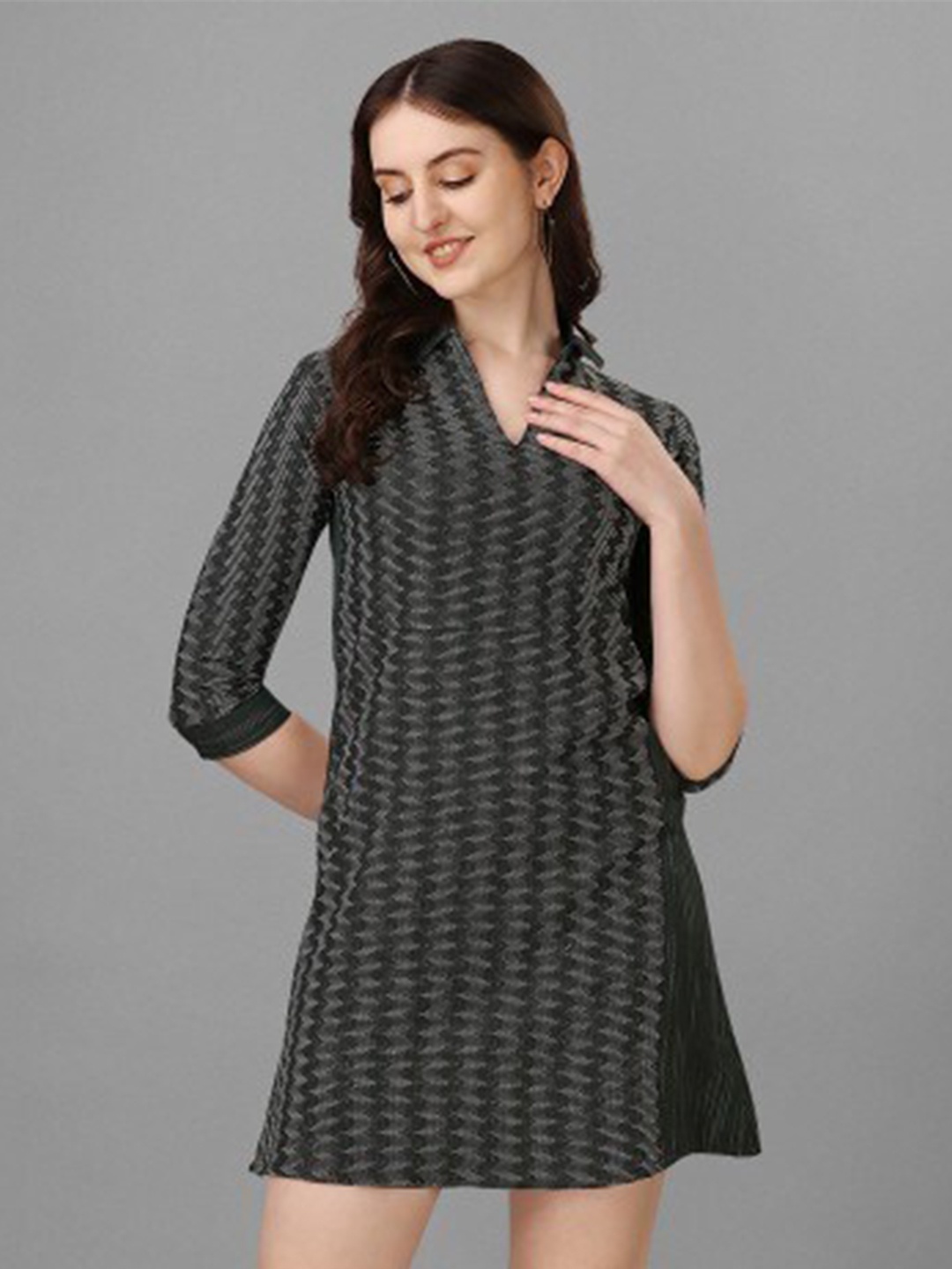 

Anouk Striped Shirt Collar A-Line Cotton Dress, Green