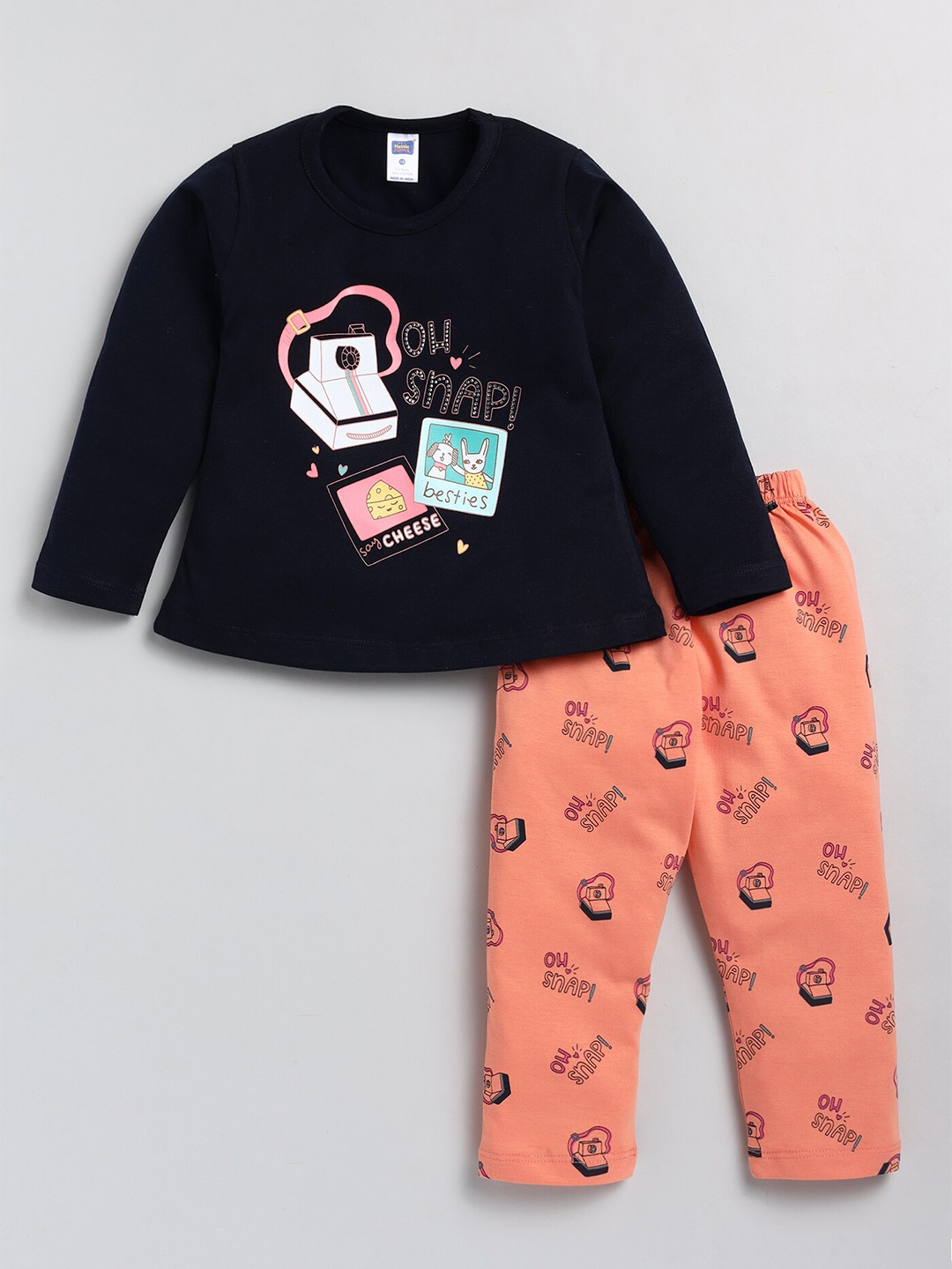 

Nottie Planet Girls Graphic Printed Round Neck Long Sleeve Pure Cotton Clothing Set, Navy blue