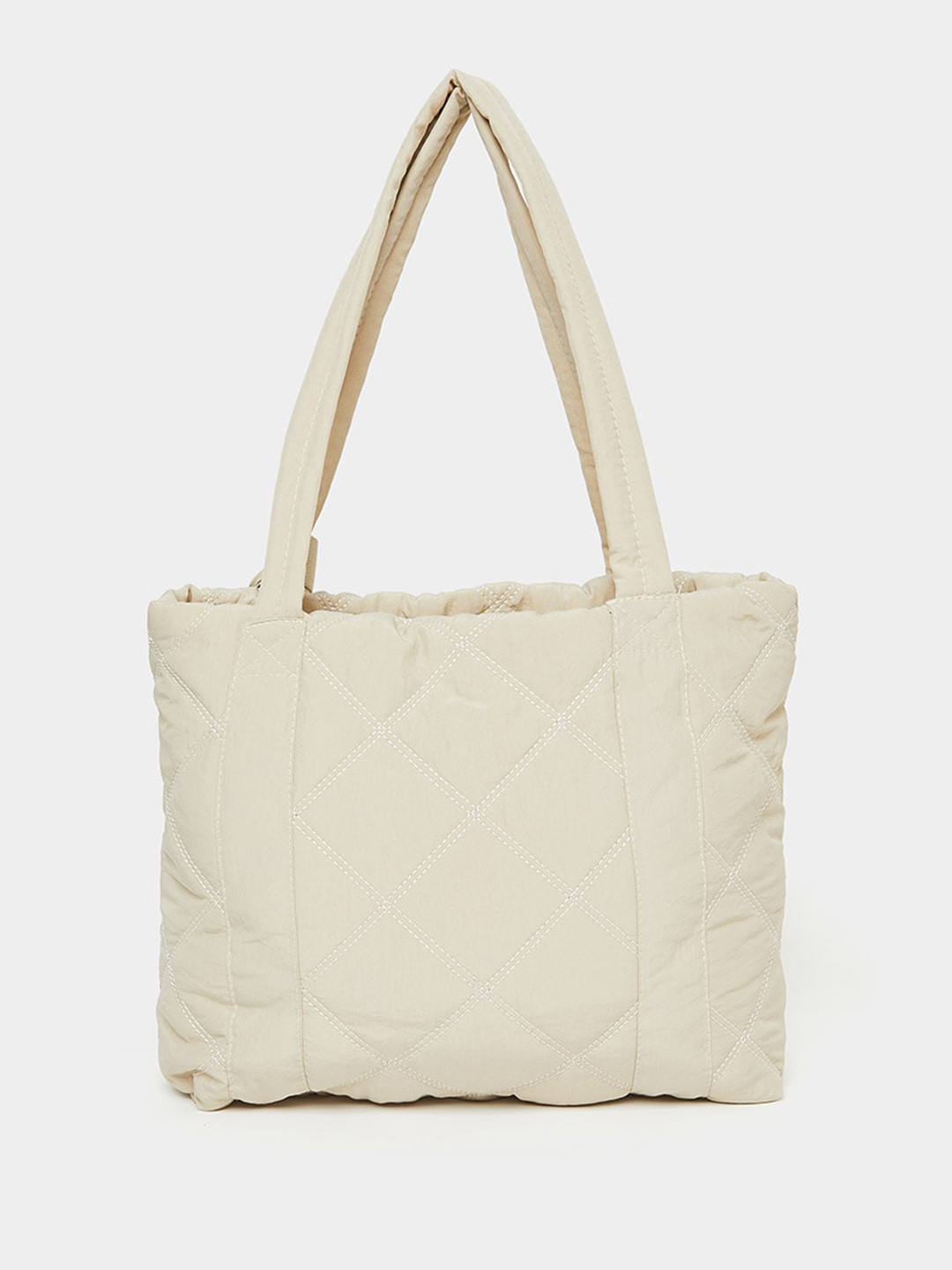 

Styli Oversized Structured Quilted Tote Bag, Beige