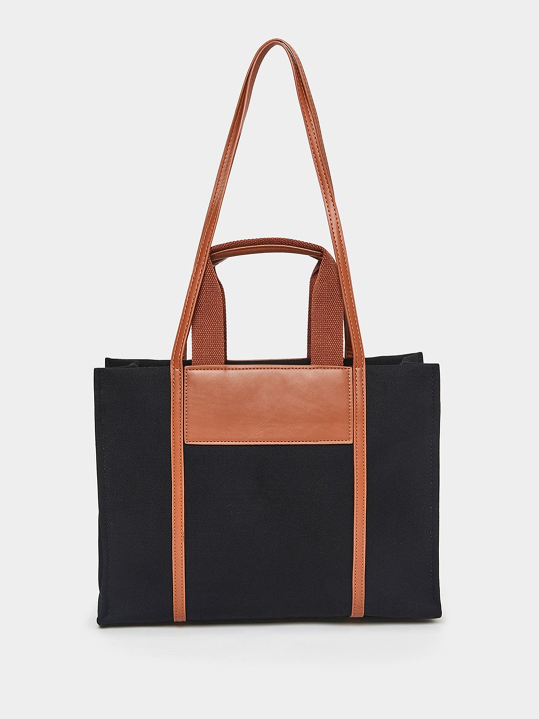 

Styli Colourblocked PU Oversized Structured Shoulder Bag, Black