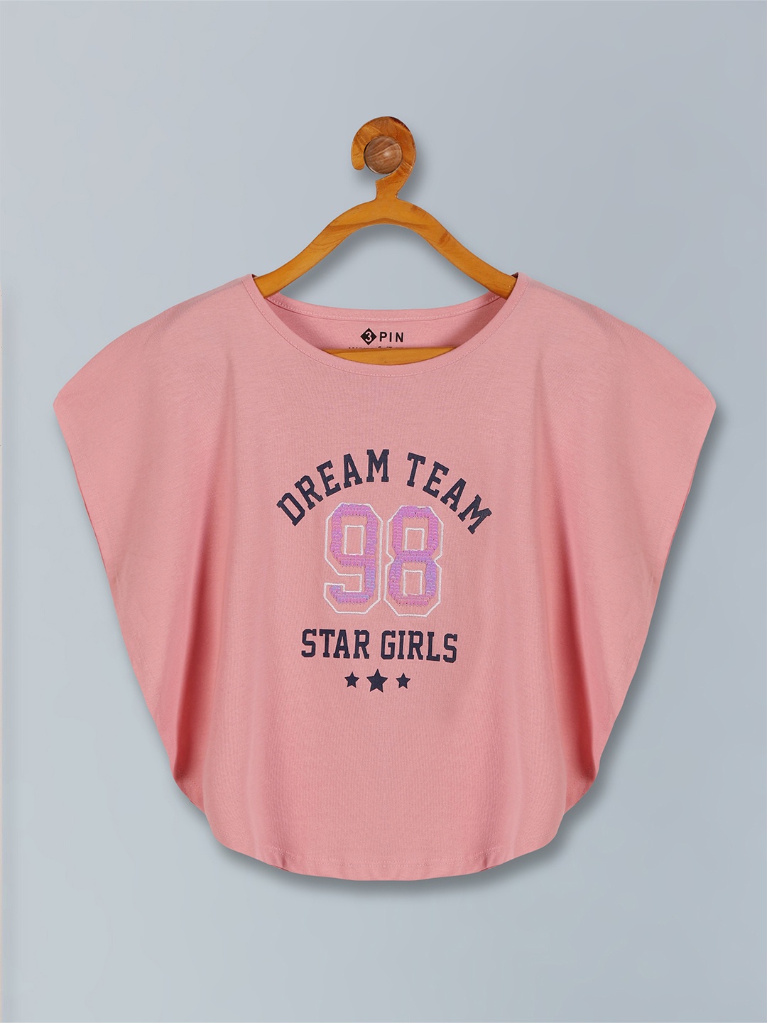 

3PIN Girls Typography Printed Round Neck Cap Sleeve Kaftan Top, Pink