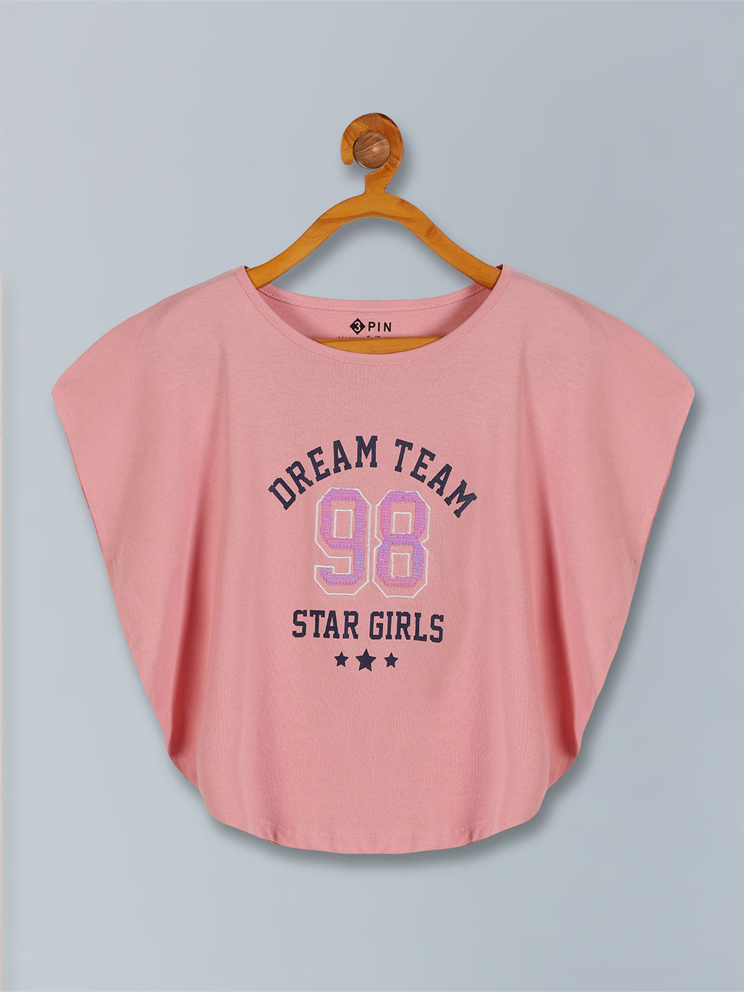 

3PIN Girls Typography Printed Round Neck Cap Sleeve Kaftan Top, Pink
