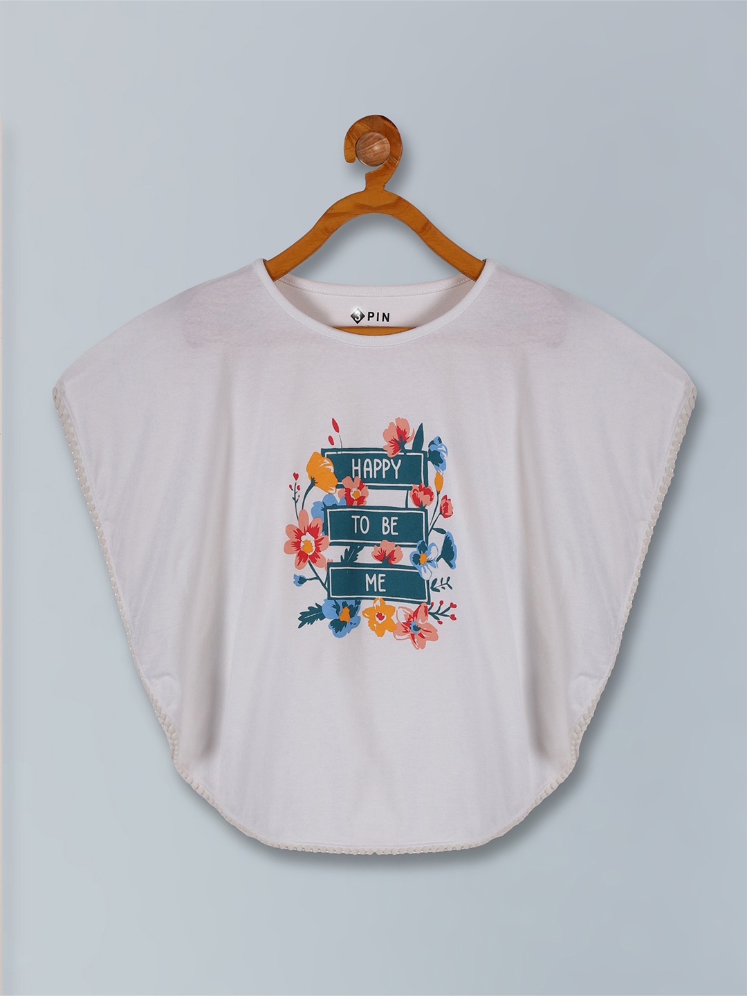 

3PIN Girls Graphic Printed Round Neck Cap Sleeve Kaftan Top, White
