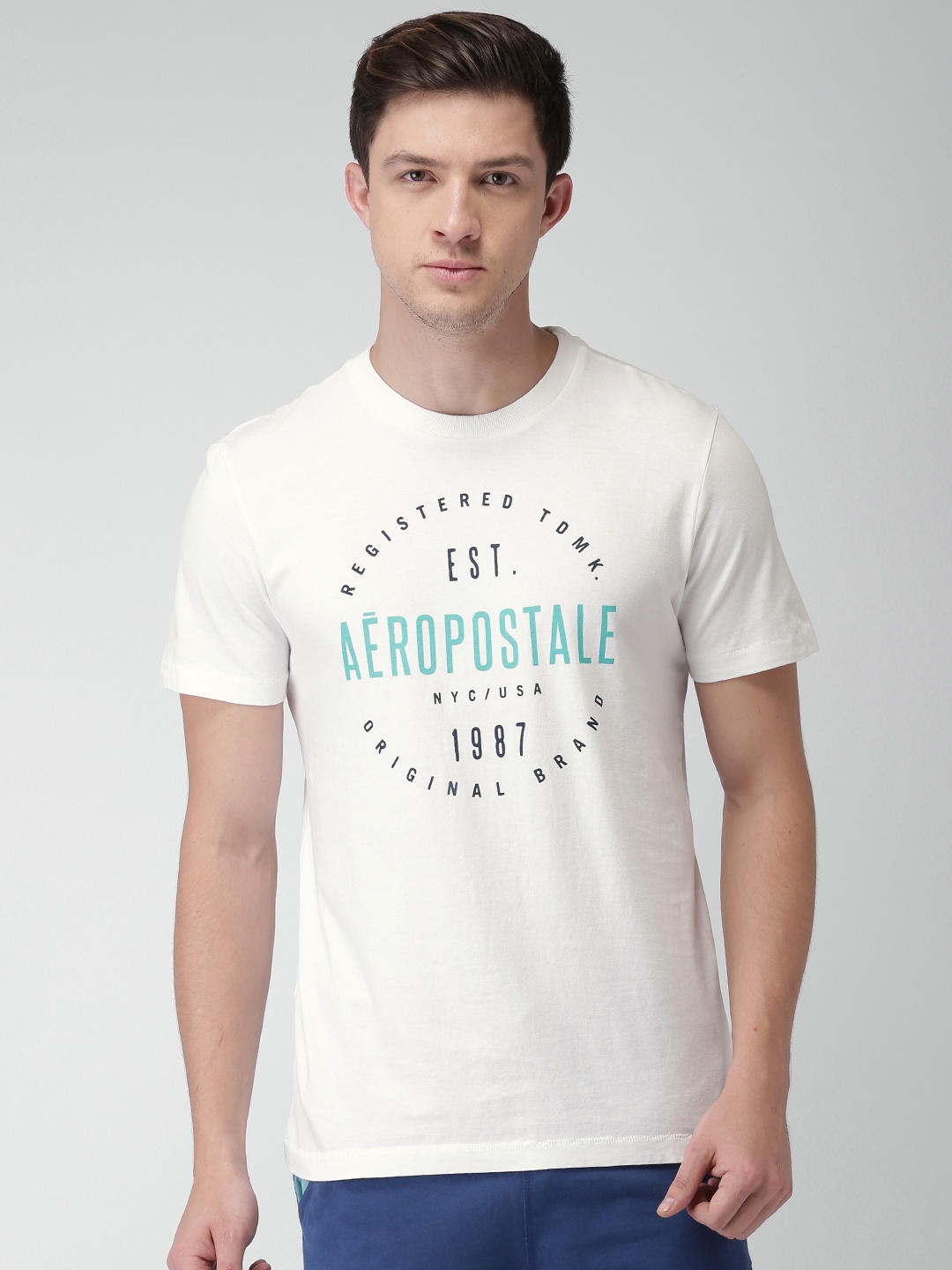 

Aeropostale Men White Printed Round Neck Pure Cotton T-shirt