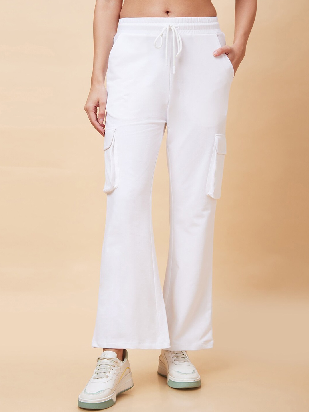 

Globus Women High-Rise Pure Cotton Straight Leg Bootcut Trousers, White