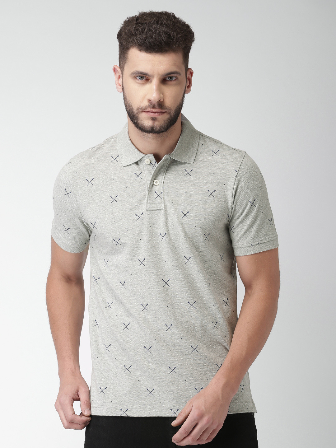 

Aeropostale Men Grey Printed Polo T-shirt