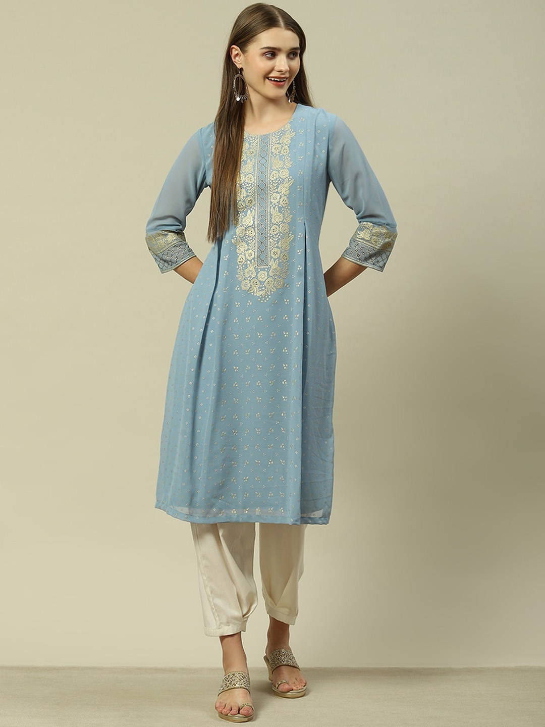 

Rangriti Geometric Straight Kurta, Blue