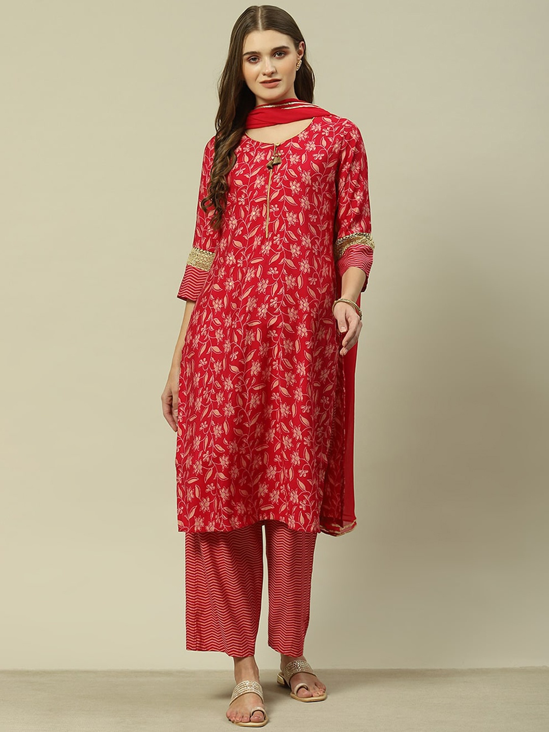 

Rangriti Floral Printed Regular Kurta & Palazzos With Dupatta, Fuchsia