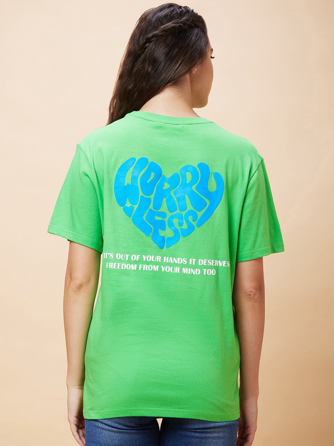 Globus Typography Printed Pure Cotton Oversized T-Shirt, Green