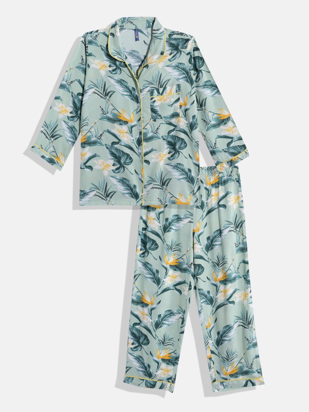 

YK Girls Green Printed Night suit