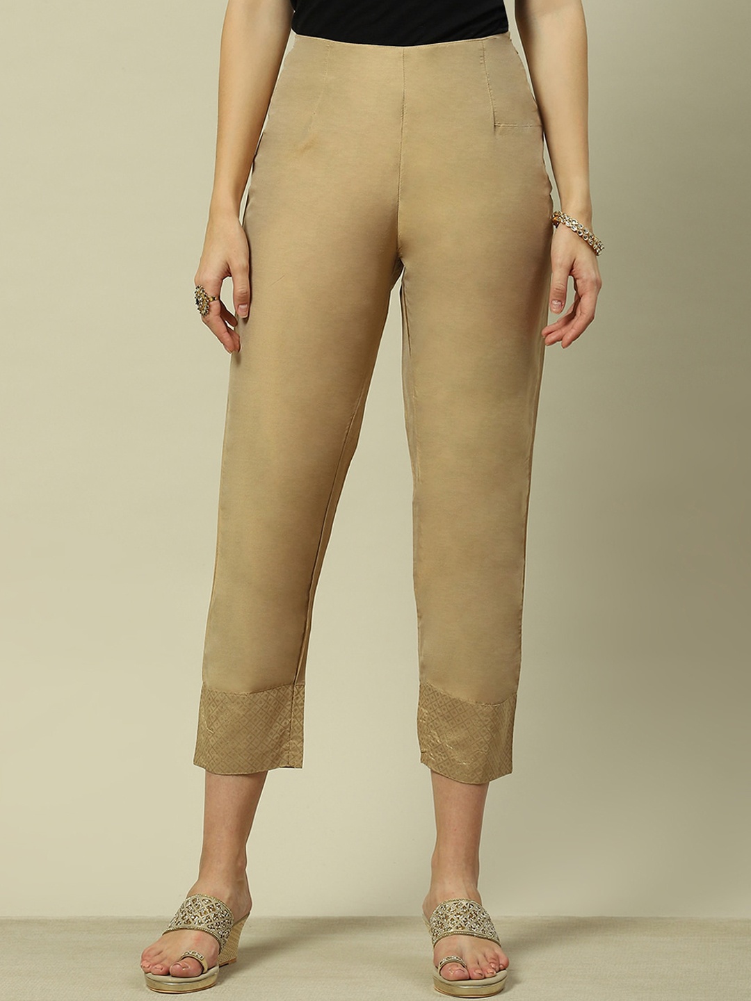 

Rangriti Women Straight Fit Trousers, Beige