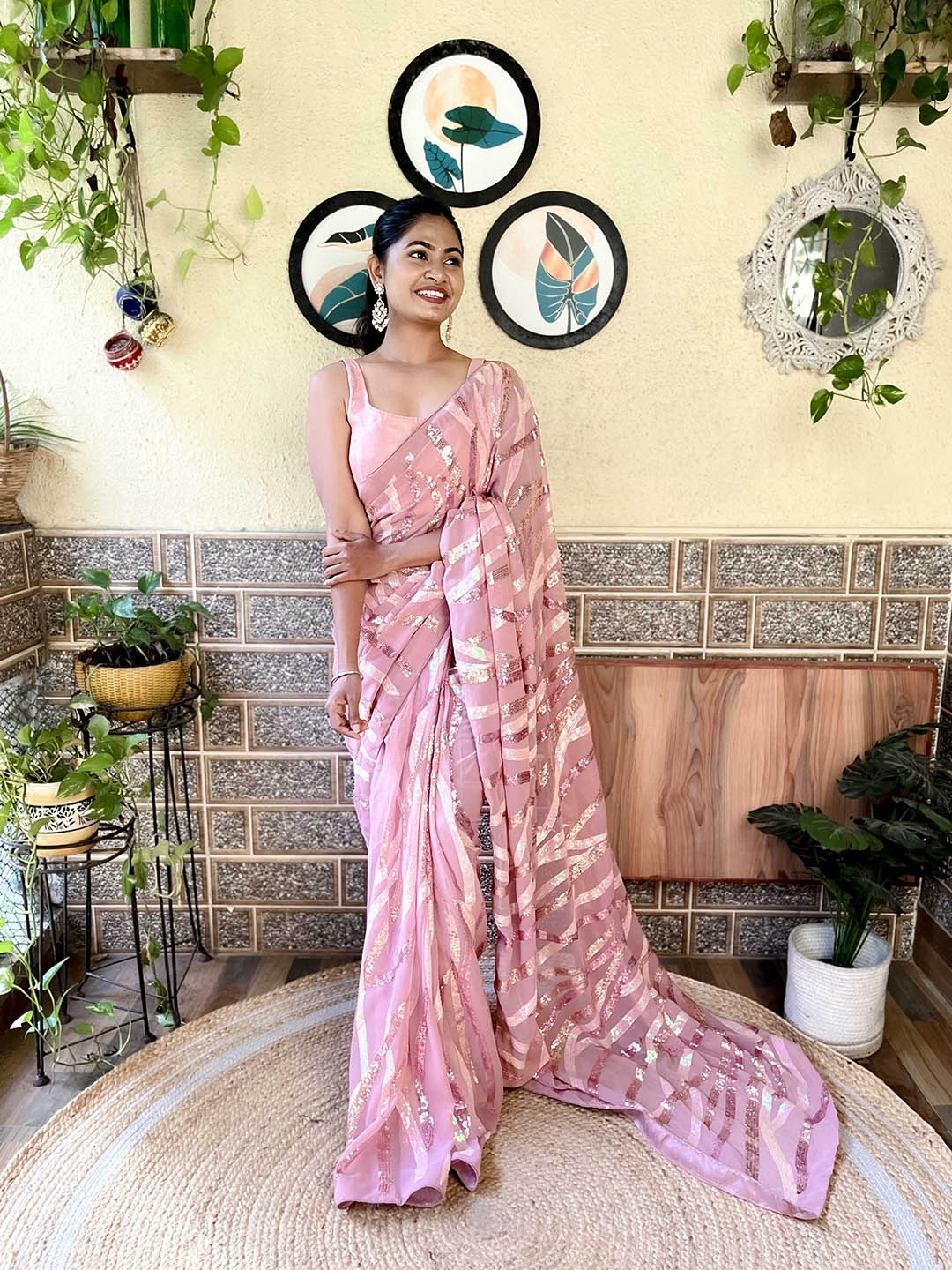 

Mitera Pink Embellished Sequinned Saree