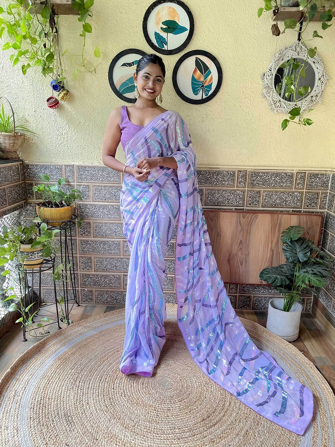 

Mitera Lavender & Purple Sequinned Embellished Saree