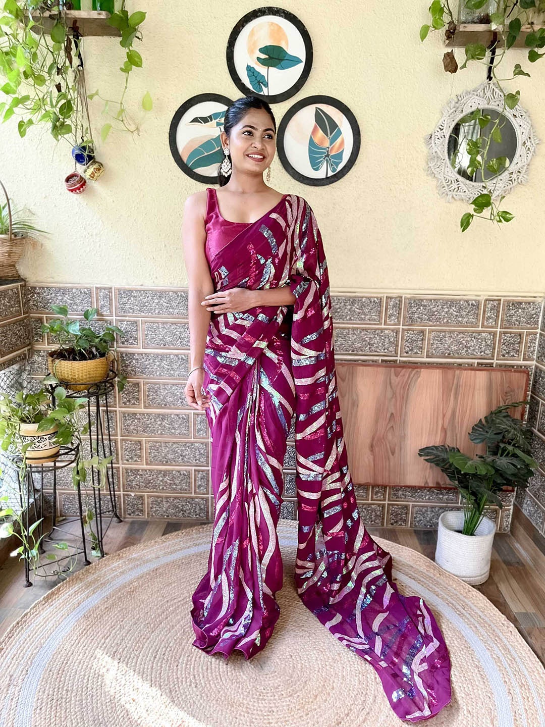 

Mitera Purple & Blue Embellished Sequinned Saree