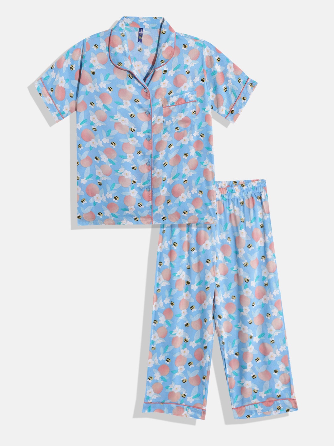 

YK Girls Blue Printed Night suit