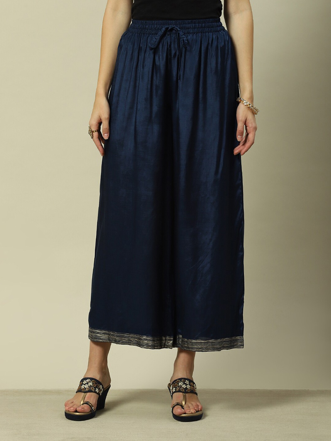 

Rangriti Straight Fit Cropped Ethnic Palazzos, Blue