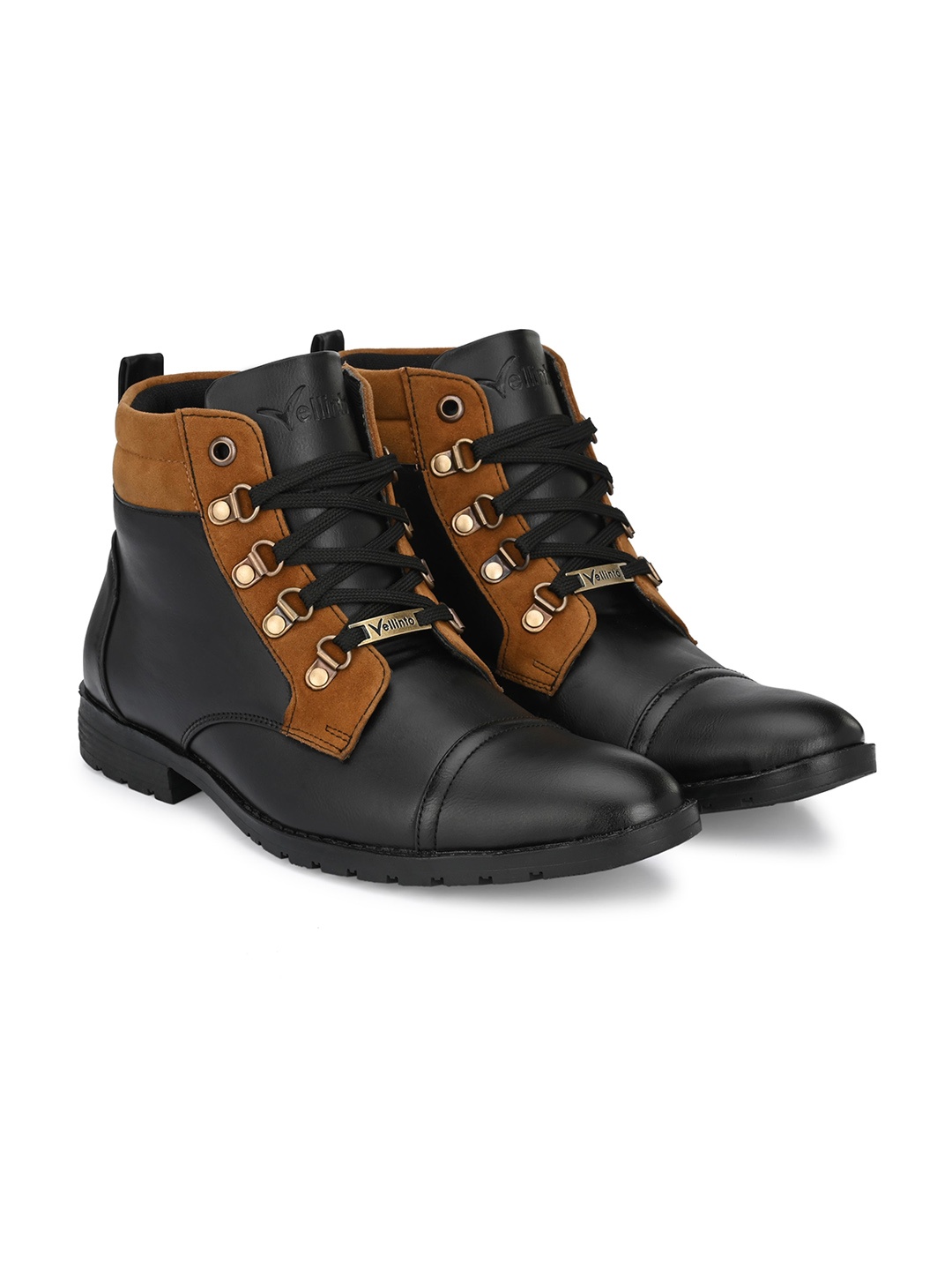 Vellinto Men Fred Mid-Top Biker Boots, Black