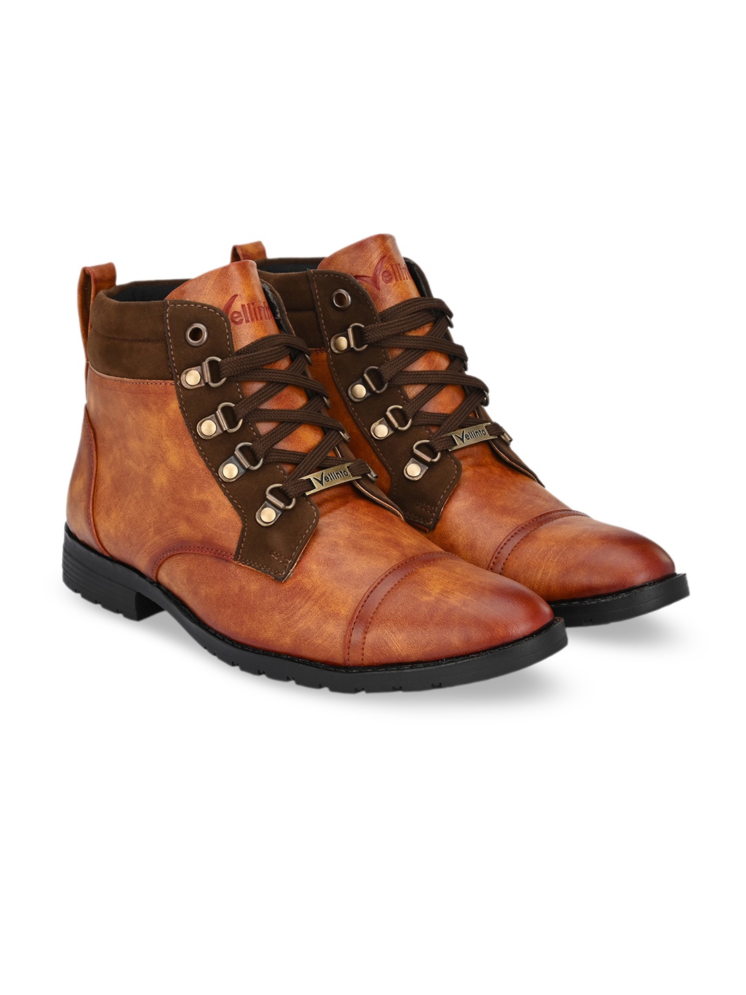 

Vellinto Men Fred Mid-Top Biker Boots, Tan