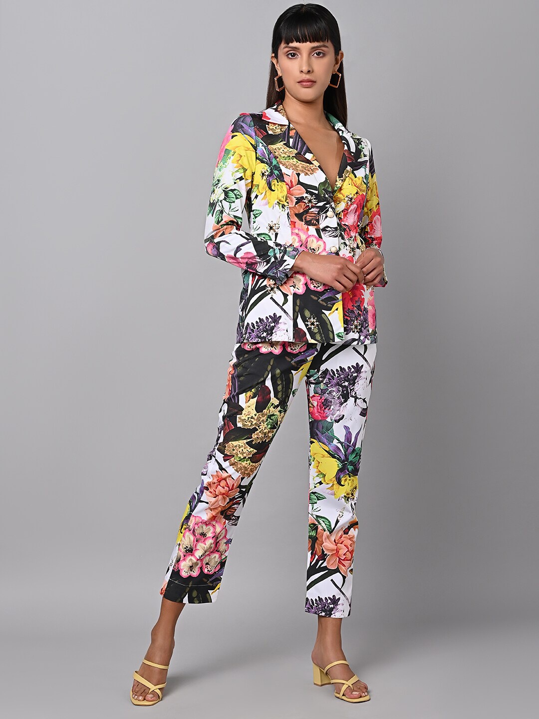

Justin Whyte Floral Printed Single-Breasted Coat With Trousers, White