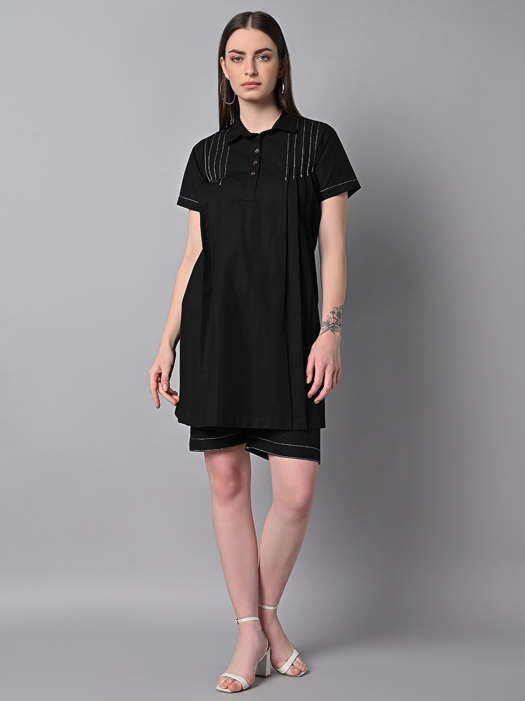 

Justin Whyte Shirt Collar Tunic & Short, Black