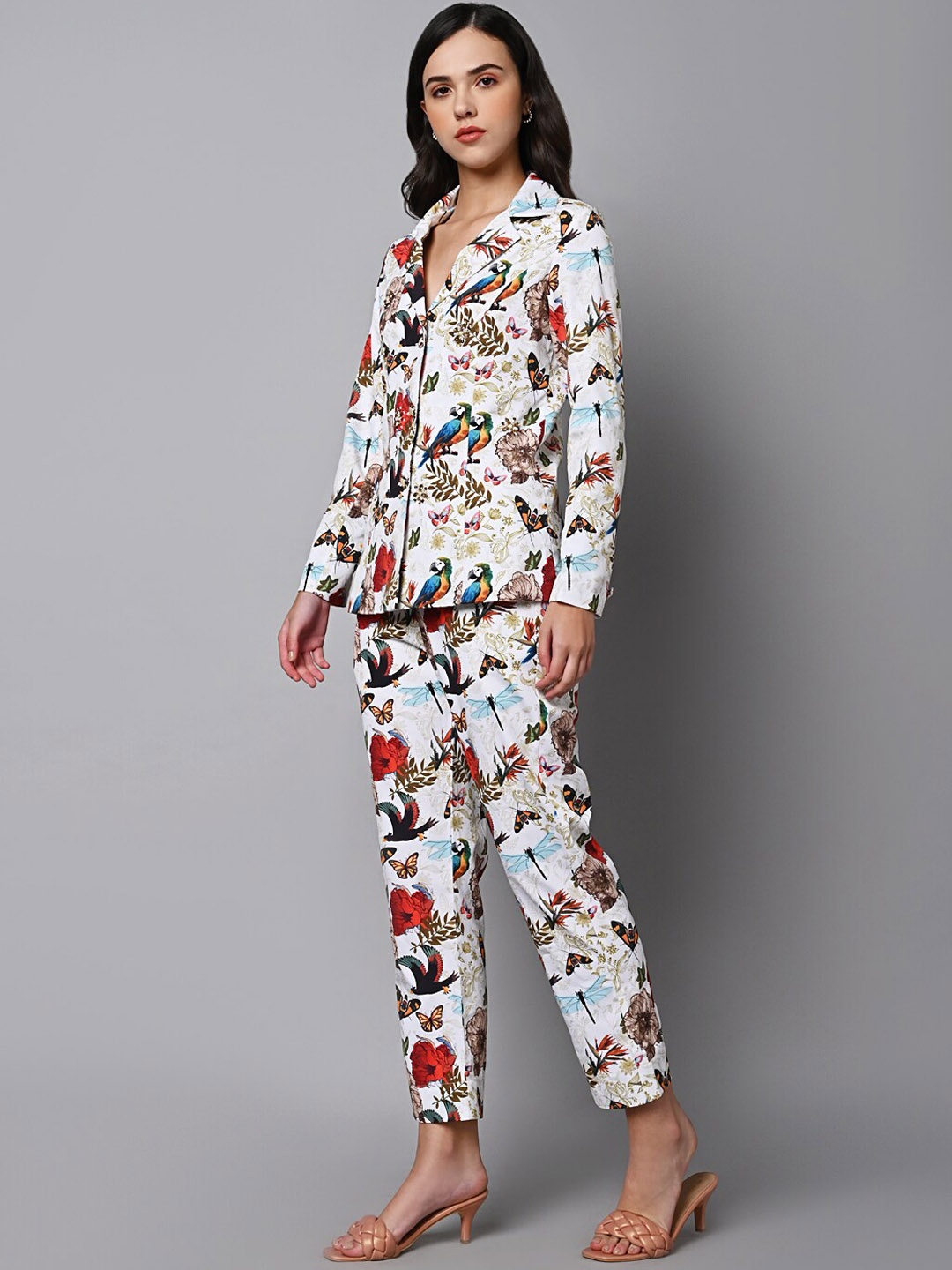 

Justin Whyte Tropical Printed Single-Breasted Coat With Trousers, White