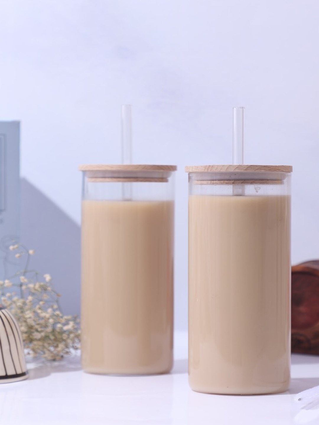 

1219 Avenue Transparent 2 Pieces Water Glasses With Straw & Lid 650 ml Each