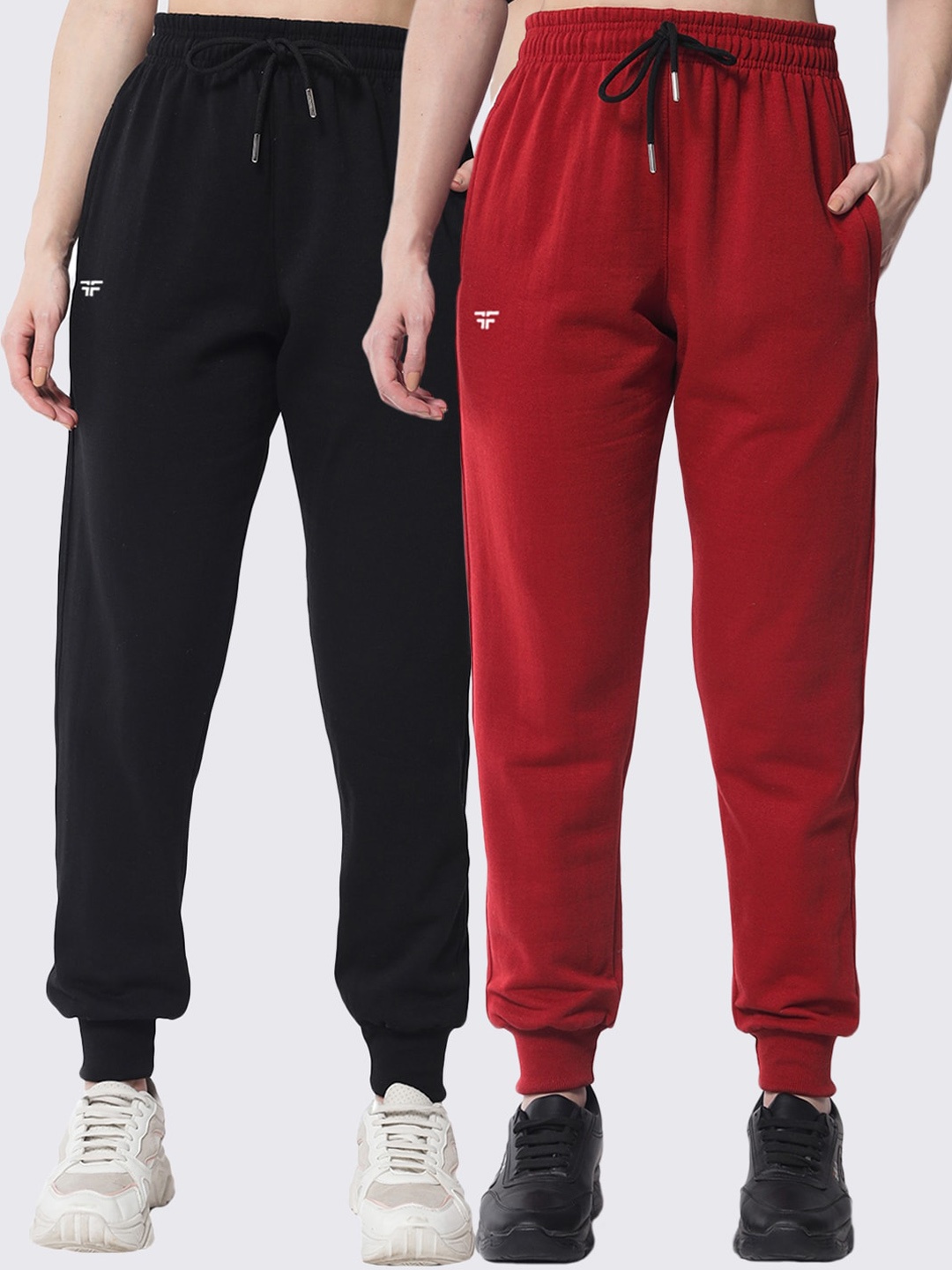 

FFLIRTYGO Pack of 2 Women Fleece Mid-Rise Joggers, Black