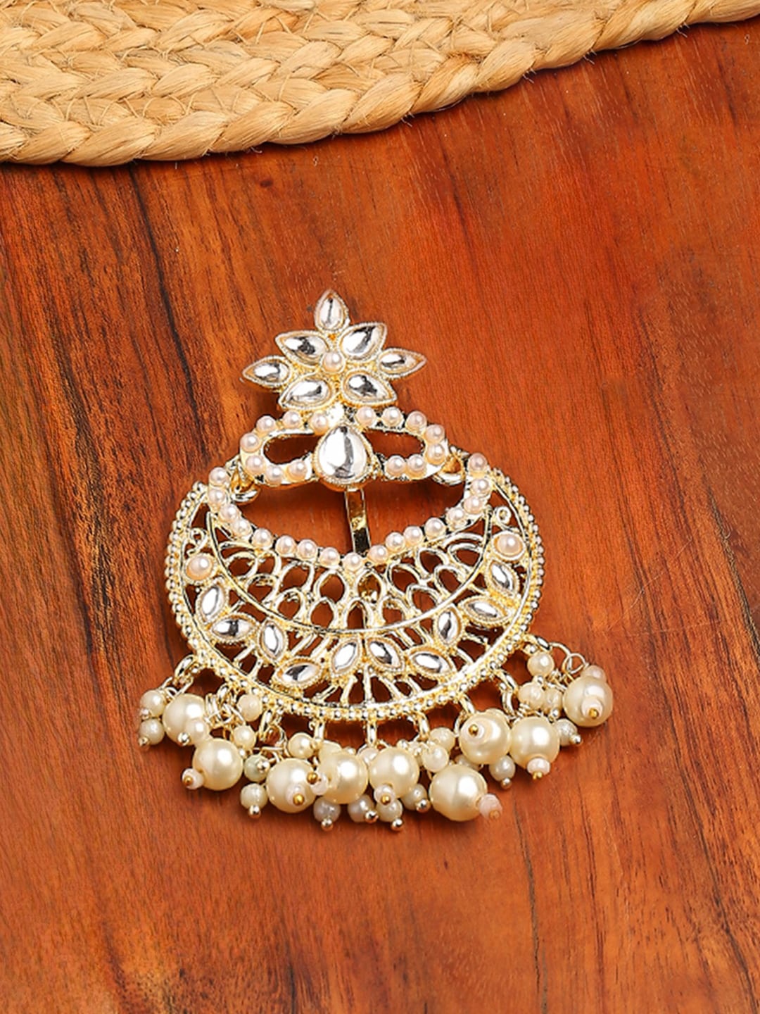 

OOMPH Kundan-Studded & Pearl Beaded Bun Pin, Gold