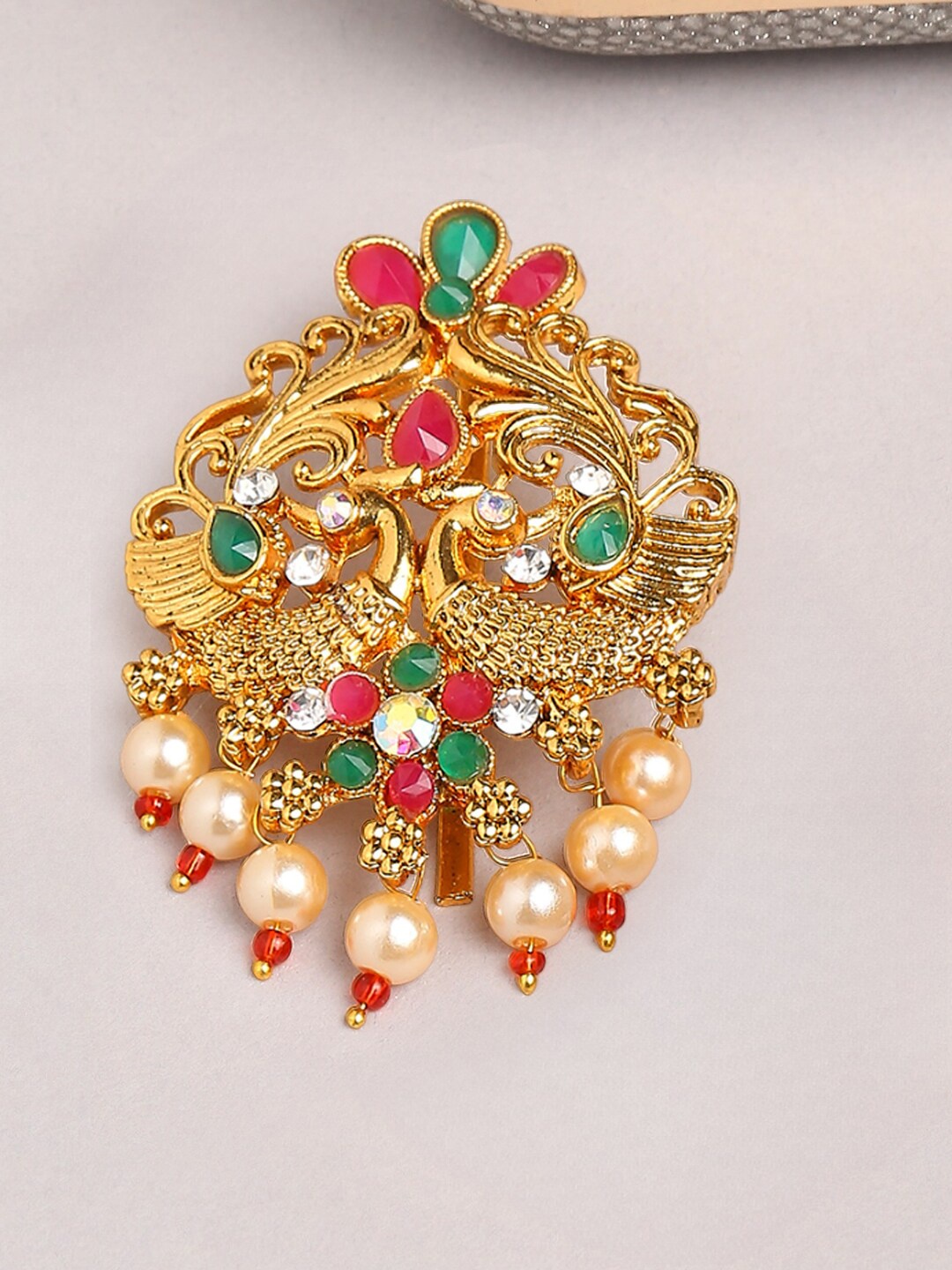 

OOMPH Kundan-Studded & Pearl Beaded Bun Pin, Gold