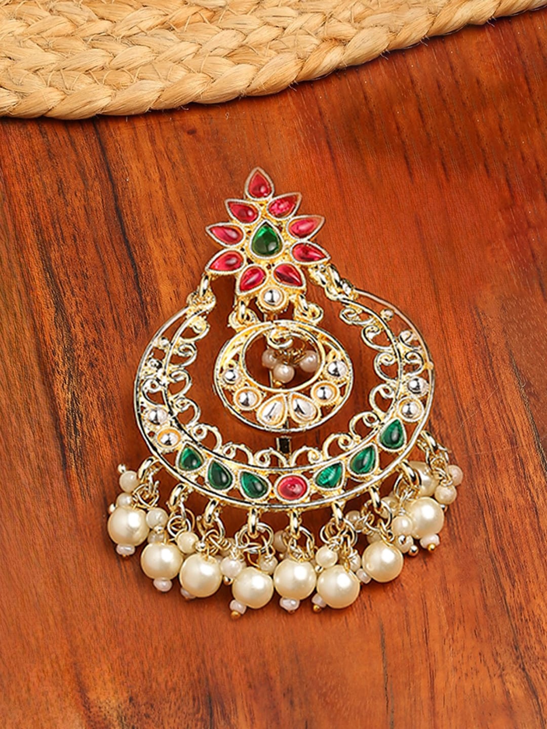 

OOMPH Kundan-Studded & Pearl Beaded Bun Pin, Gold