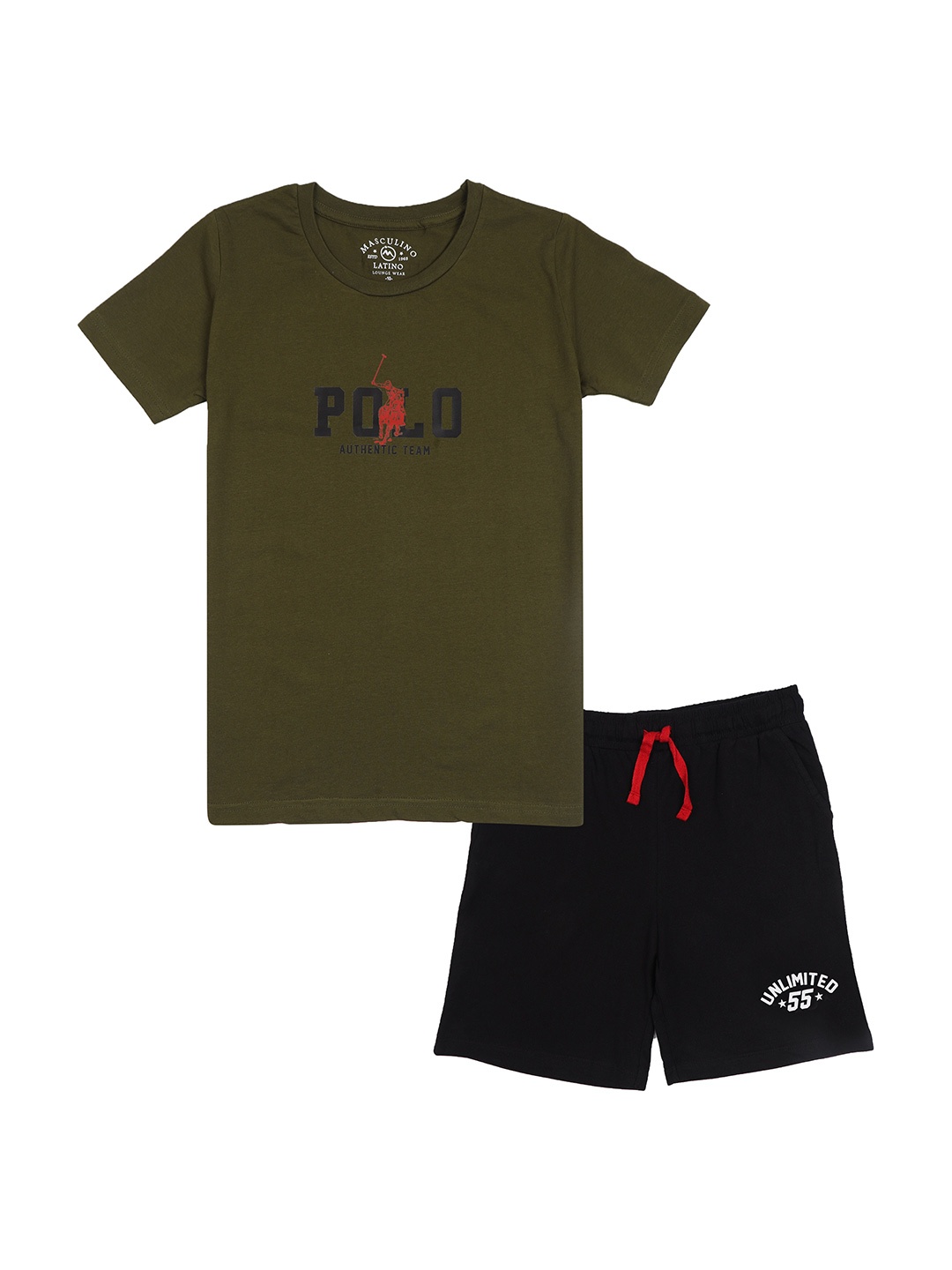 

Masculino Latino Boys Printed Pure Cotton T-shirt With Shorts, Green