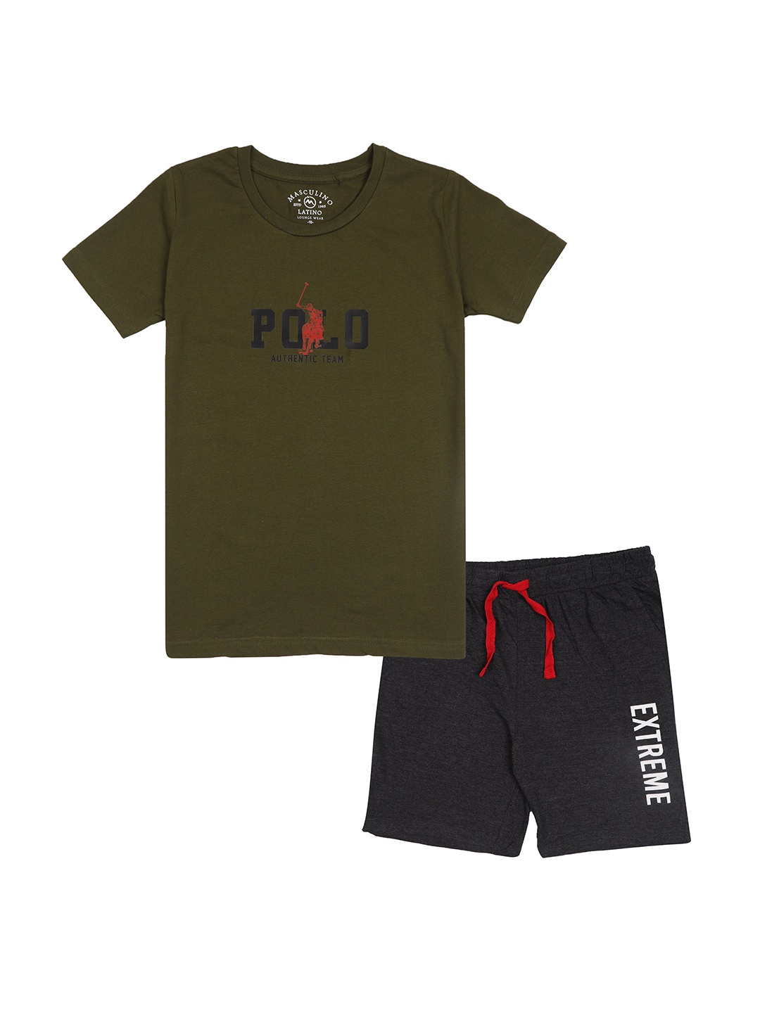 

Masculino Latino Boys Typography Printed Round Neck Pure Cotton Clothing Set, Green