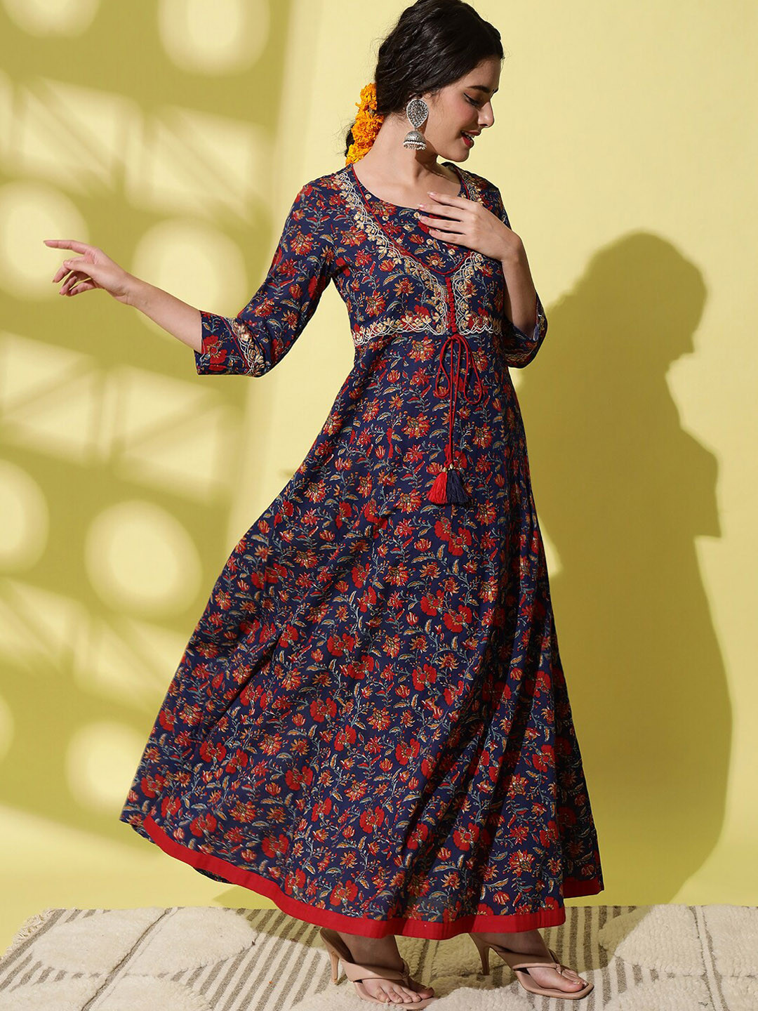 

AAYUMI Floral Printed Anarkali Kurta, Blue