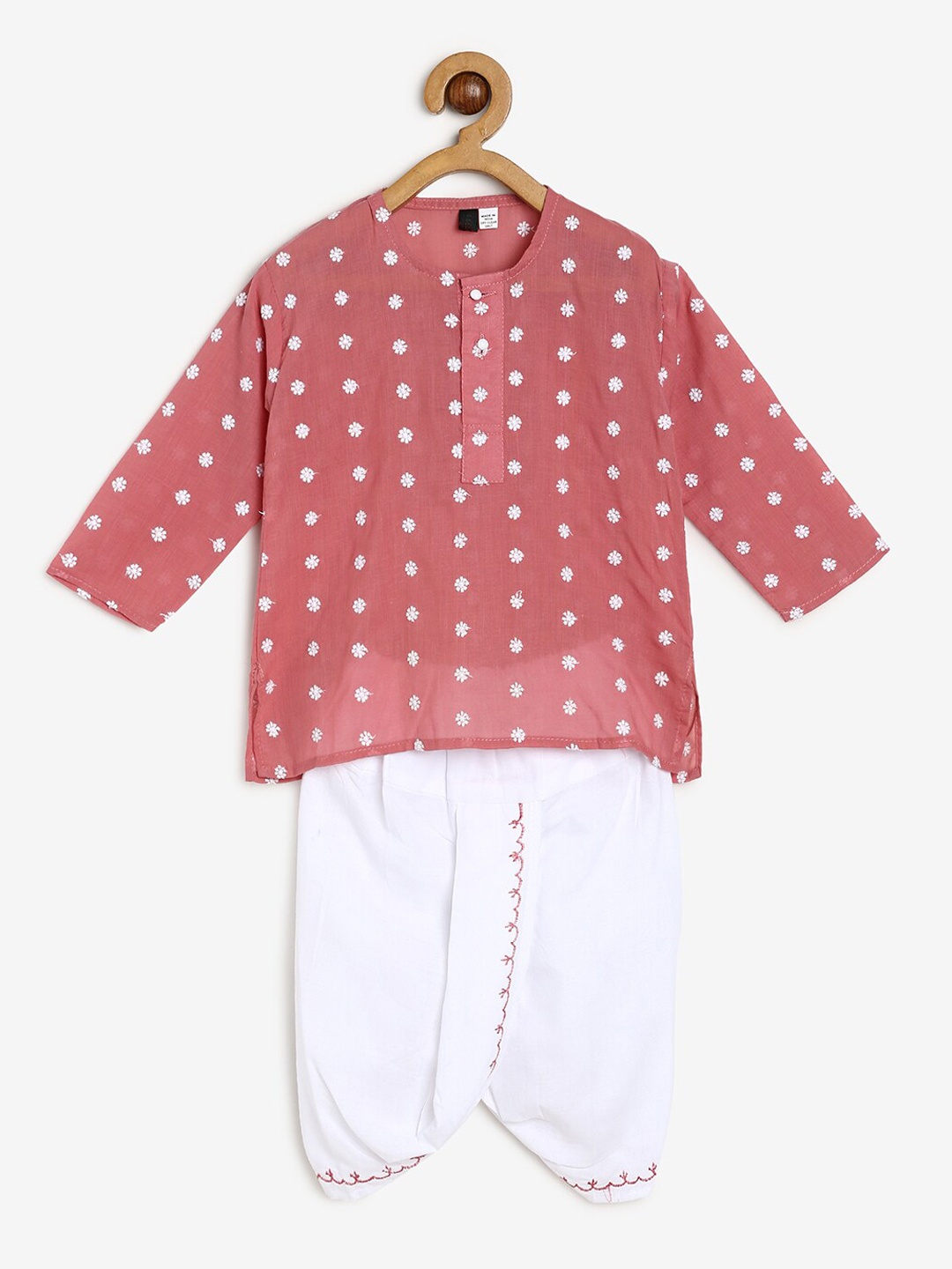 

BAESD Kids Floral Embroidered Regular Kurta With Dhoti Pants, Pink