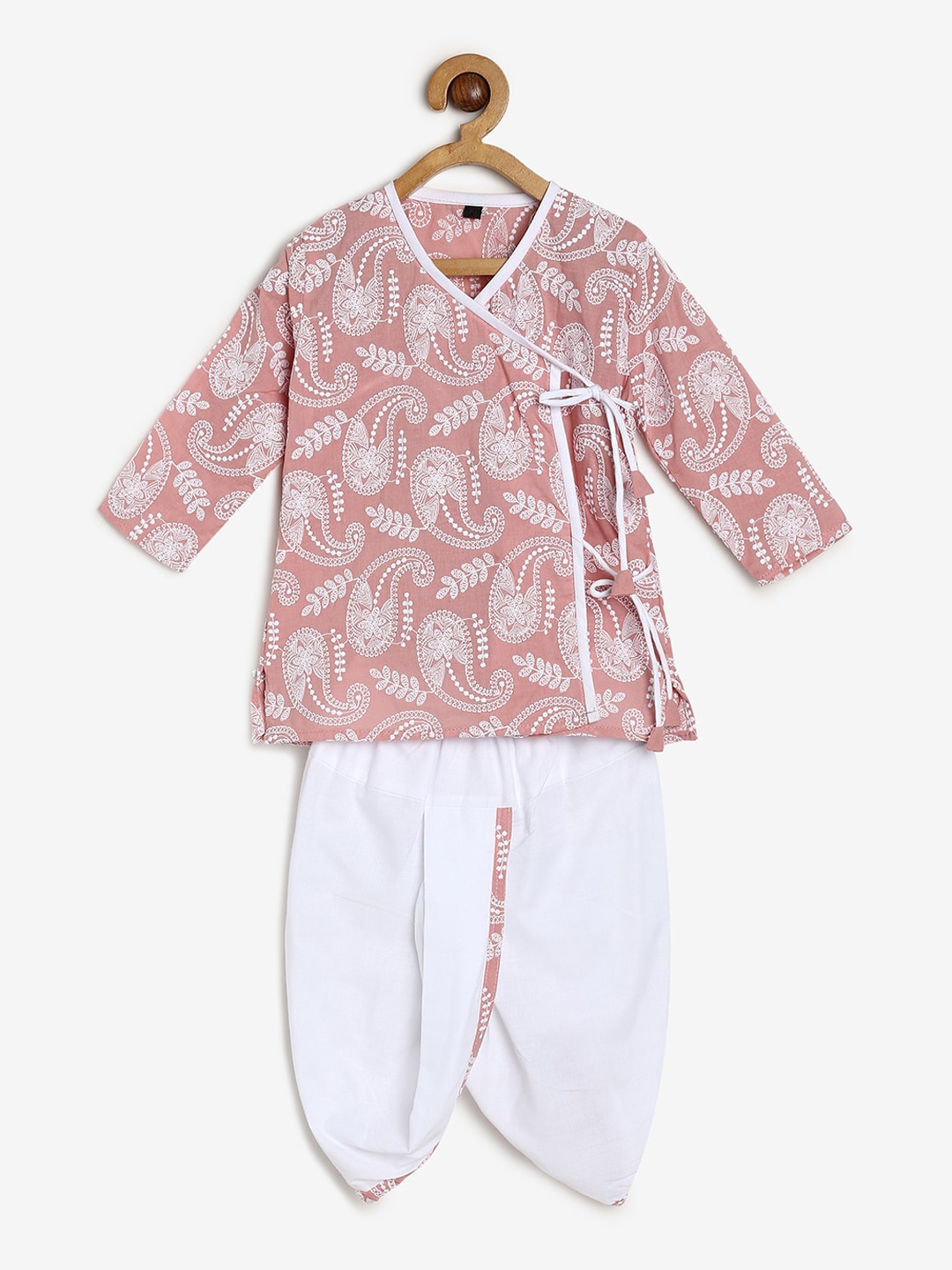 

BAESD Kids Paisley Printed V-Neck Angrakha Straight Kurta with Dhoti Pant, Pink