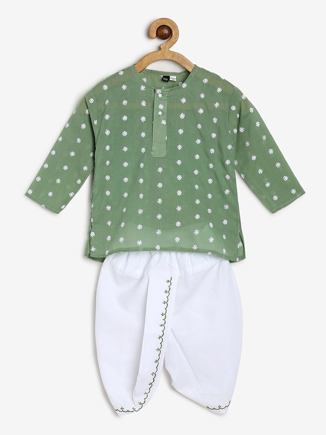 

BAESD Kids Floral Embroidered Regular Kurta With Dhoti Pants, Sea green