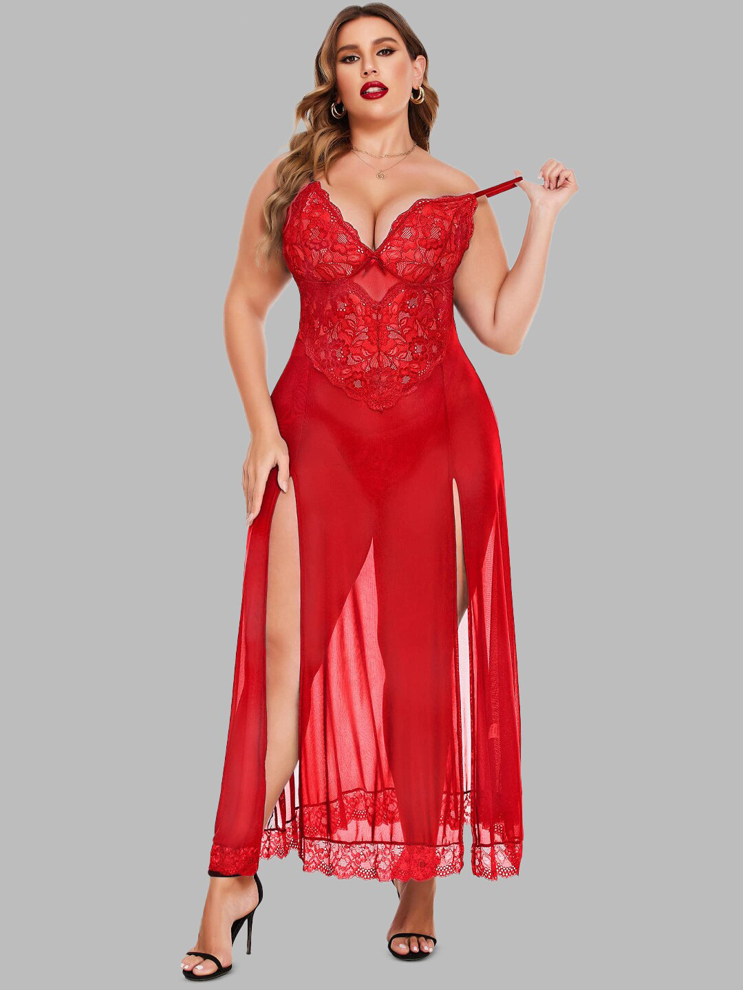 

FIMBUL Self Design Net Maxi Baby Doll, Red