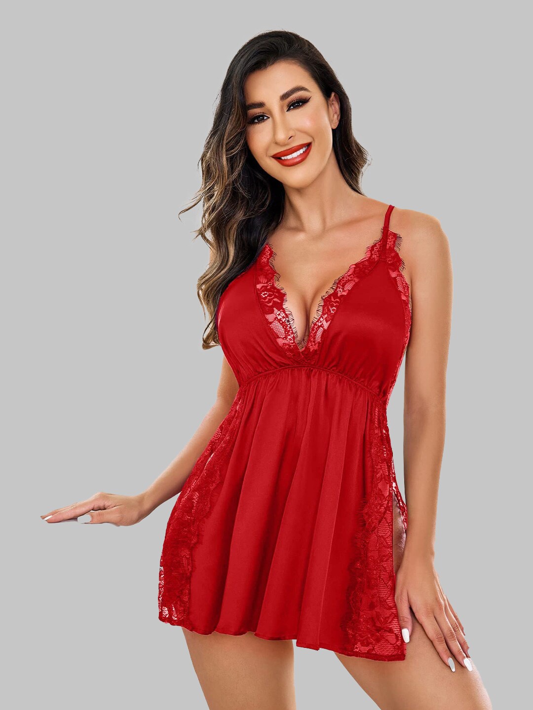 

FIMBUL Self Design Net Baby Doll, Red