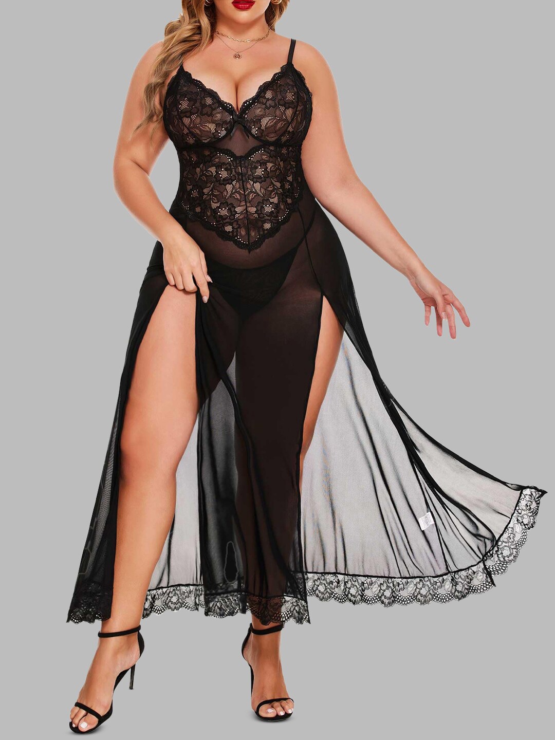 

FIMBUL Self Design Net Baby Doll, Black