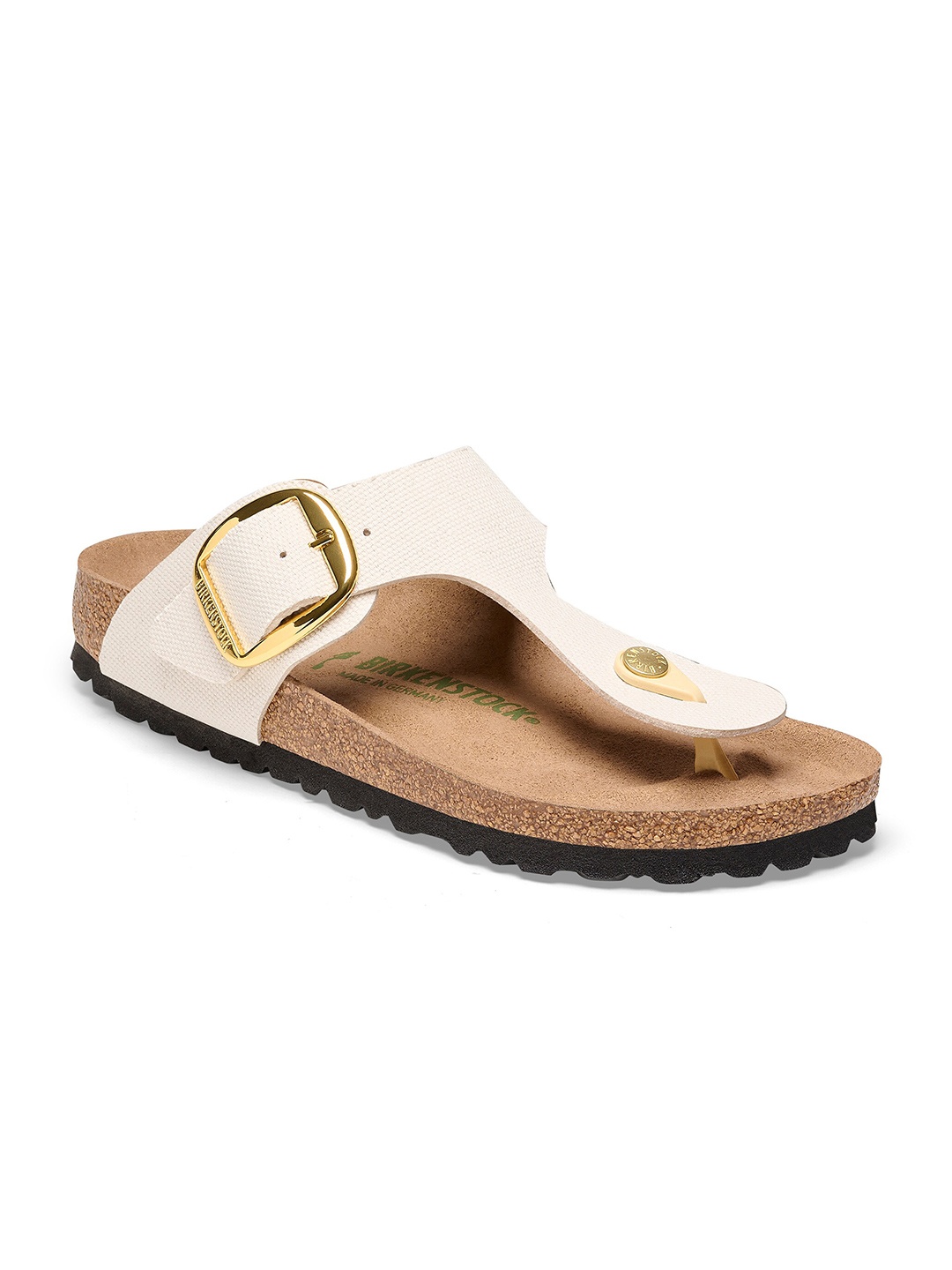 

Birkenstock Gizeh Big Buckle Rivet Logo Canvas Eggshell Regular Width Textile Flats, Cream