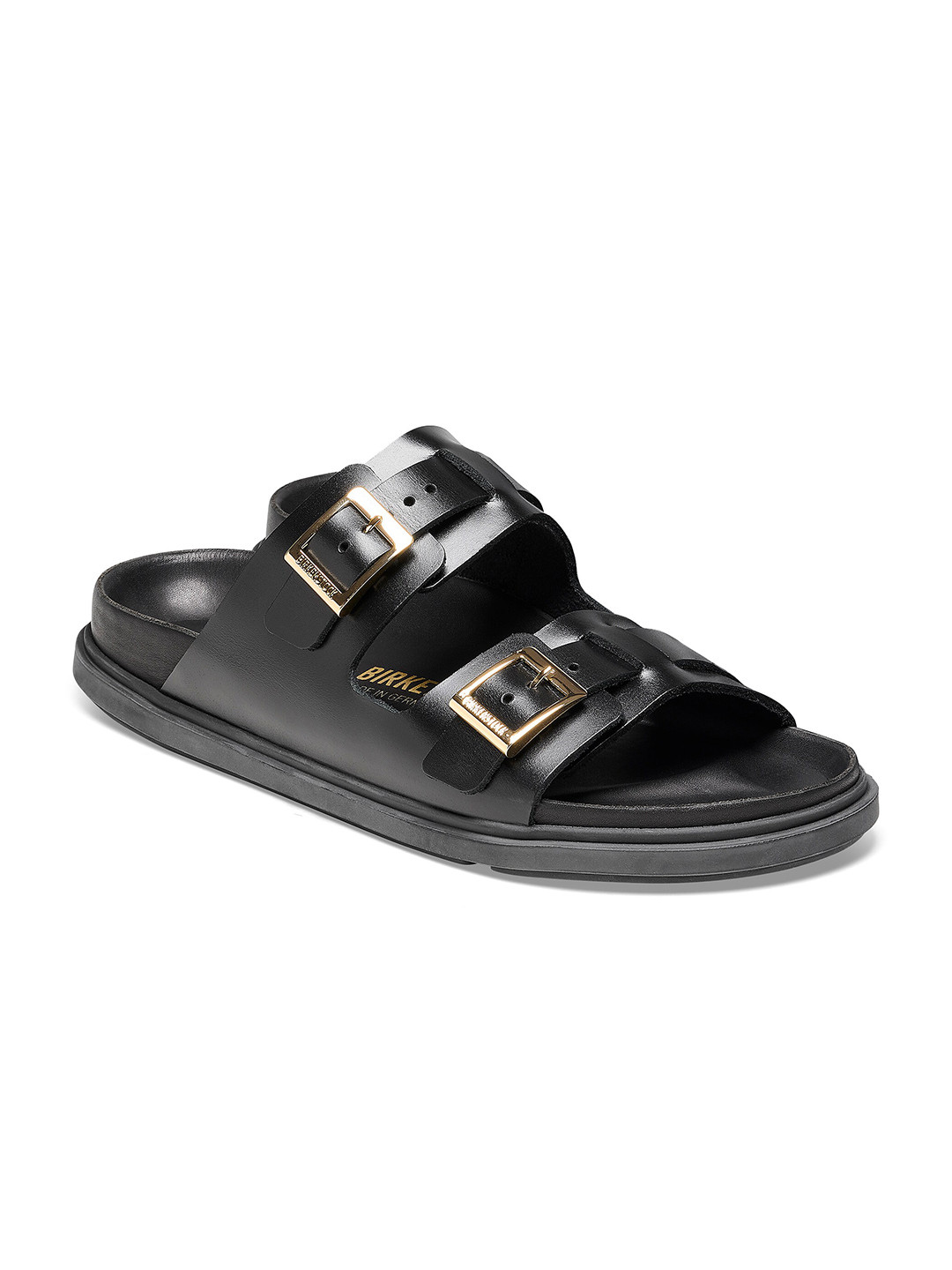 

Birkenstock St Barths Natural Leather Width Two-Strap Open Toe Flats, Black
