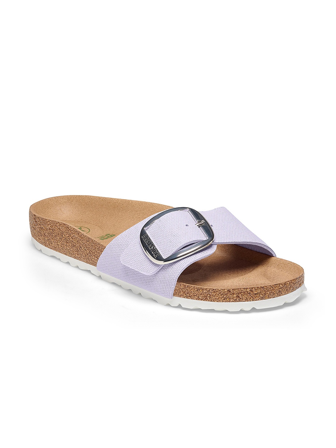 

Birkenstock Madrid Buckle Rivet Logo Vegan Canvas Purple Fog Narrow Width Textile Flats