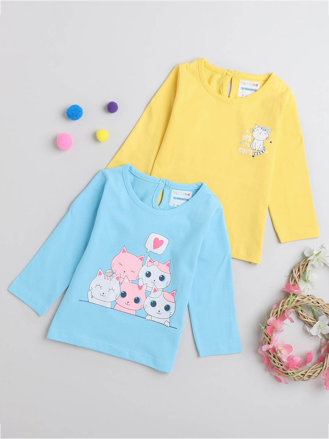 

BUMZEE Girls Pack Of 2 Graphic Printed Cotton Casual T-shirt, Blue
