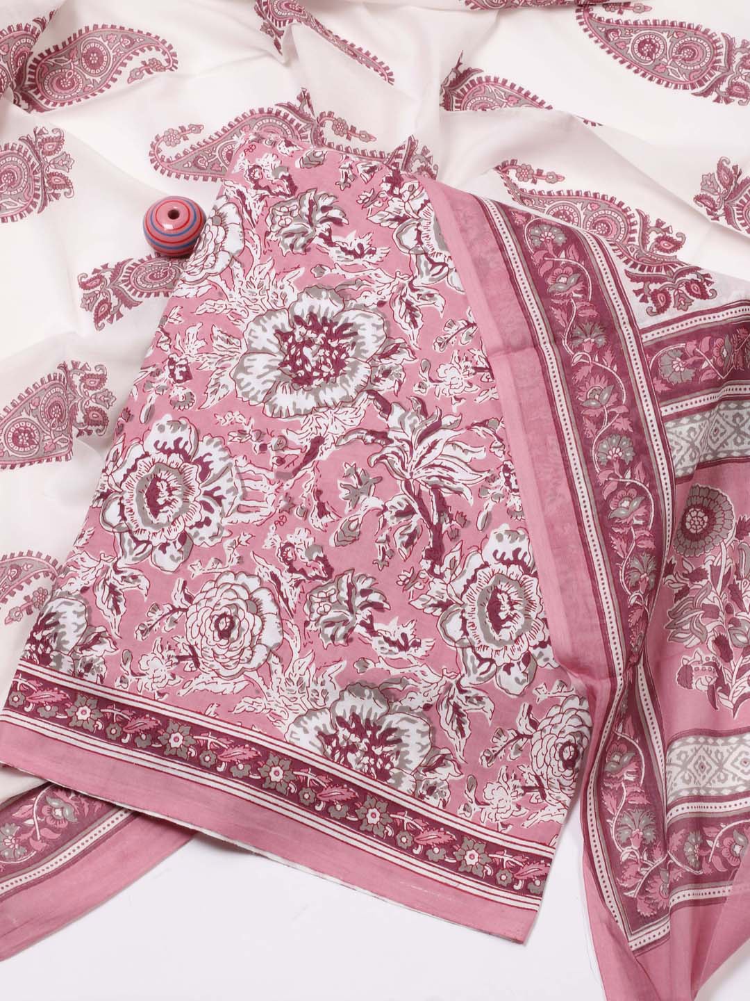 

Meena Bazaar Ethnic Motifs Printed Unstitched Dress Material, Pink