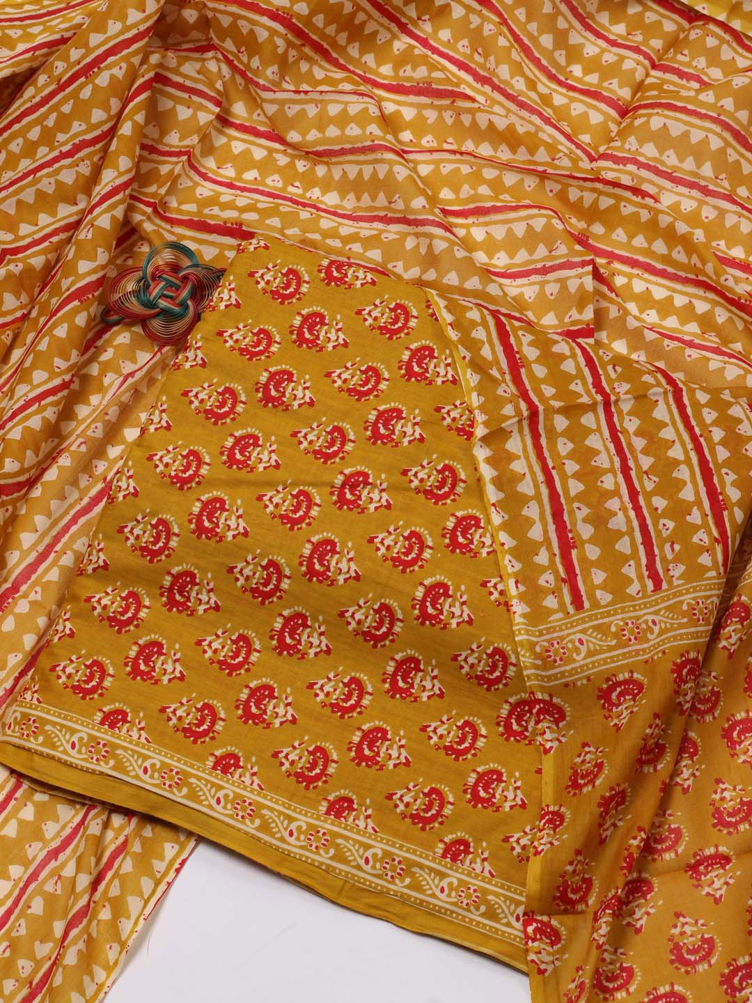 

Meena Bazaar Ethnic Printed Unstitched Dress Material, Mustard