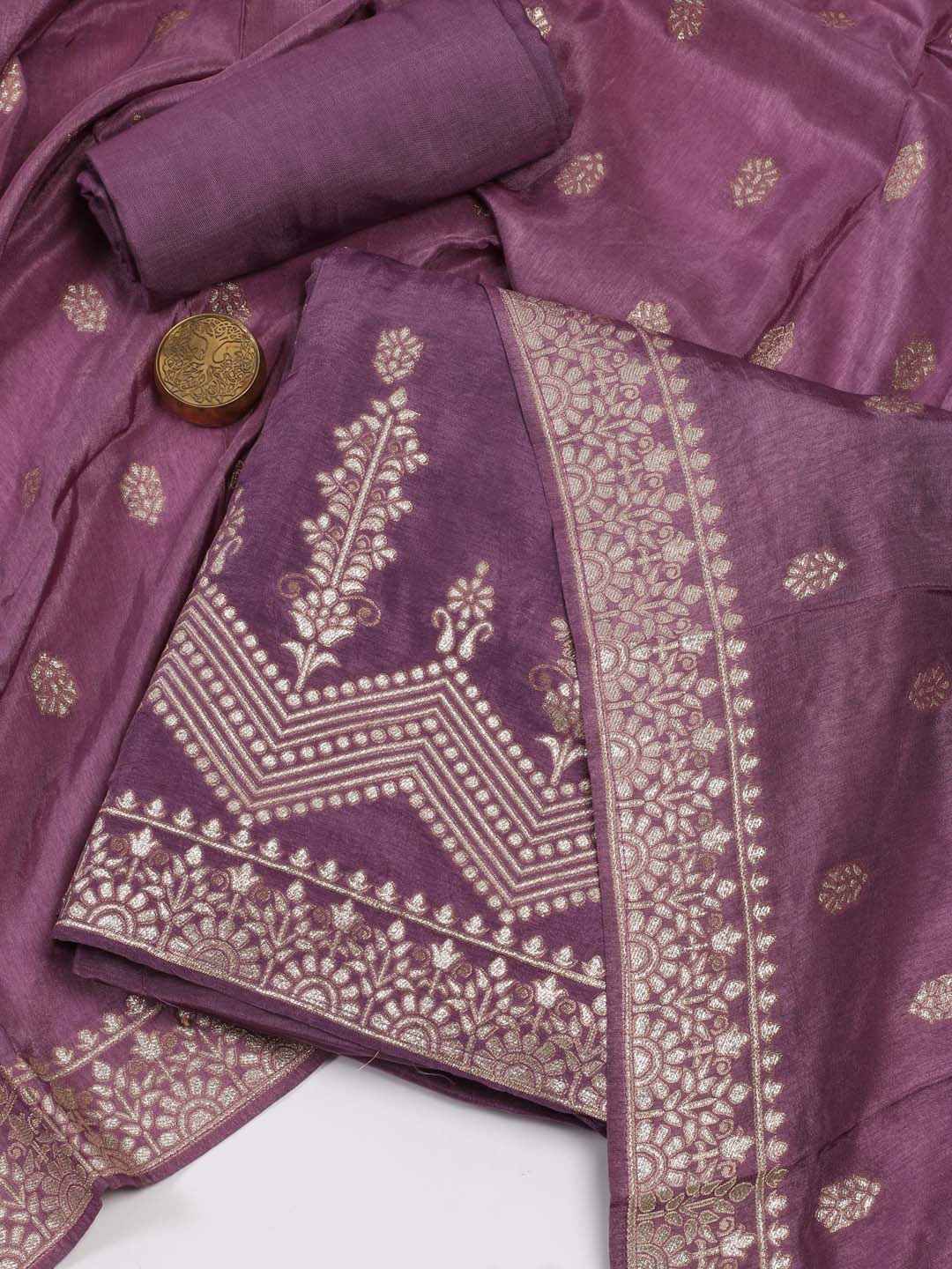 

Meena Bazaar Floral Embroidered Art Silk Unstitched Dress Material, Purple