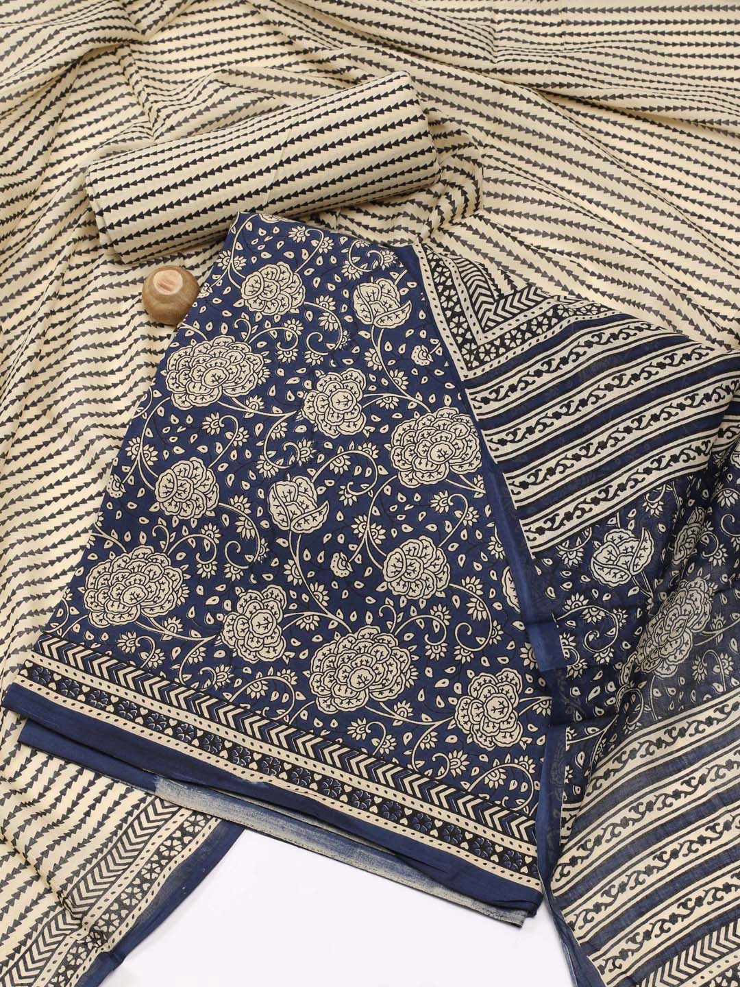

Meena Bazaar Ethnic Motifs Printed Unstitched Dress Material, Blue